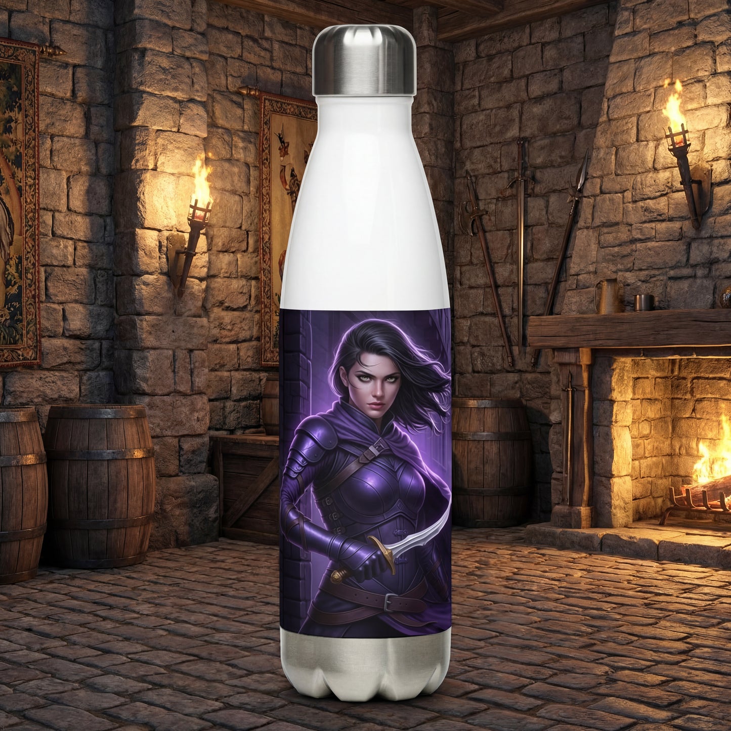 Stainless Steel Water Bottle - Medieval Warrior Woman
