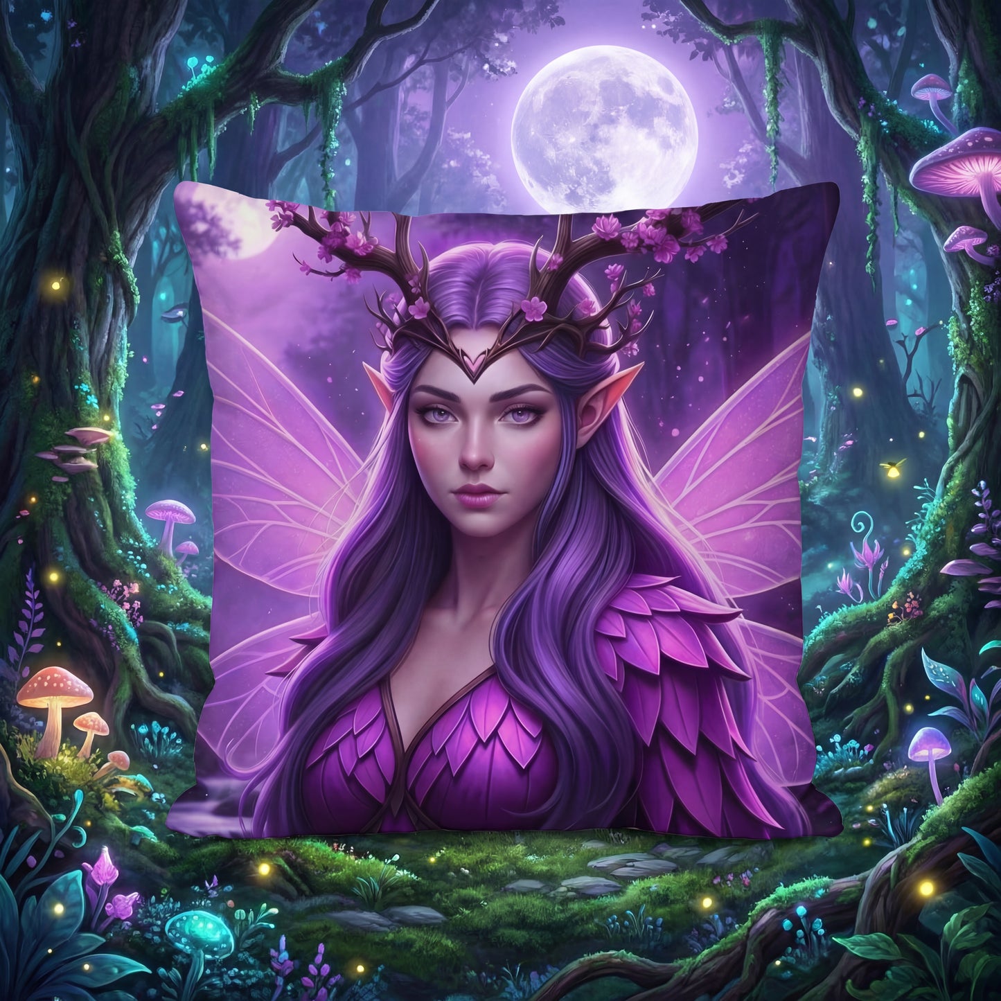 Moonlit Amethyst Fairy Pillow Cover | Purple Nymph Wing Decor | Fantasy Cushion Case