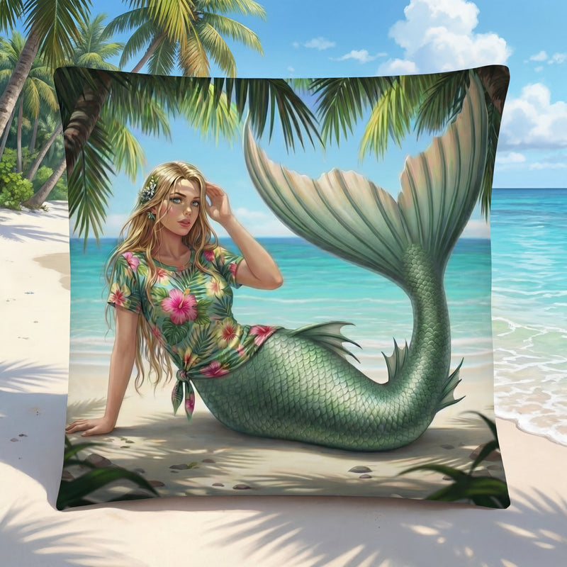 Tropical Mermaid Throw Pillow | Coastal Beach Decor