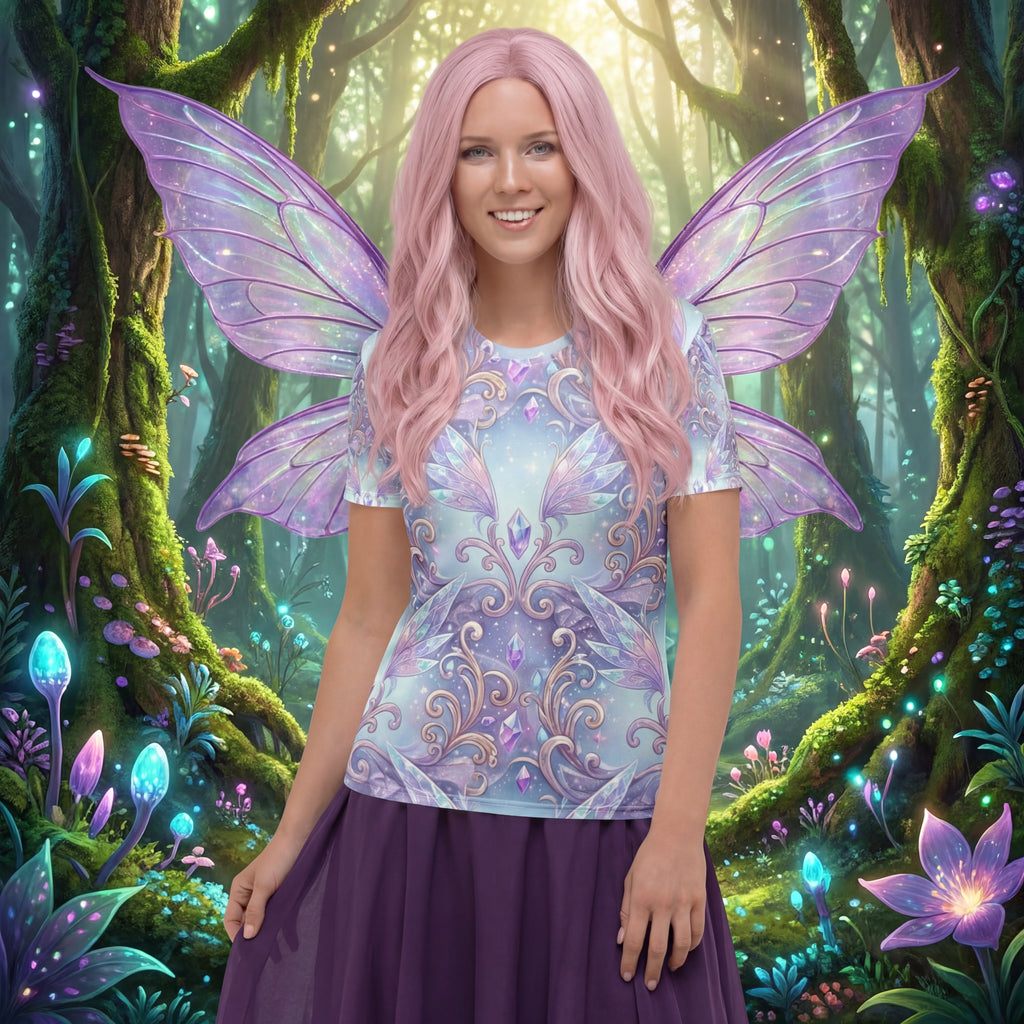 Crystalwing Filigree Women’s Tee | Pastel Fairy Wing Damask | Smooth Stretch Shirt