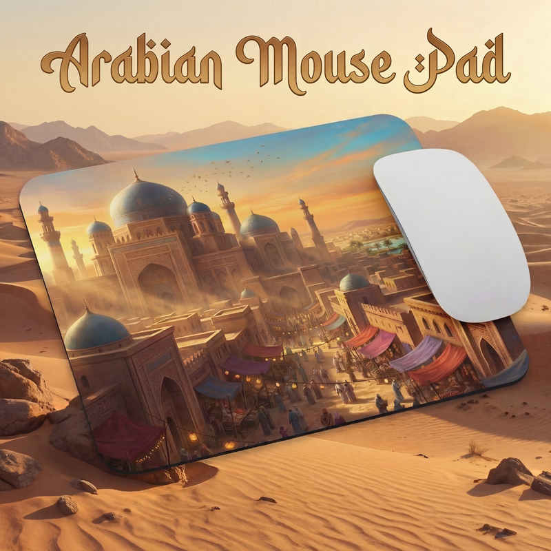 Mouse Pad – Arabian Nights Bazaar Cityscape, Desert Palace Sunset, Desk Accessory Gift