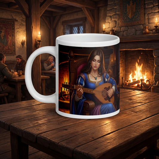 Medieval Minstrel Ceramic Mug | Cozy Tavern Bard Fantasy Art | Coffee Cup