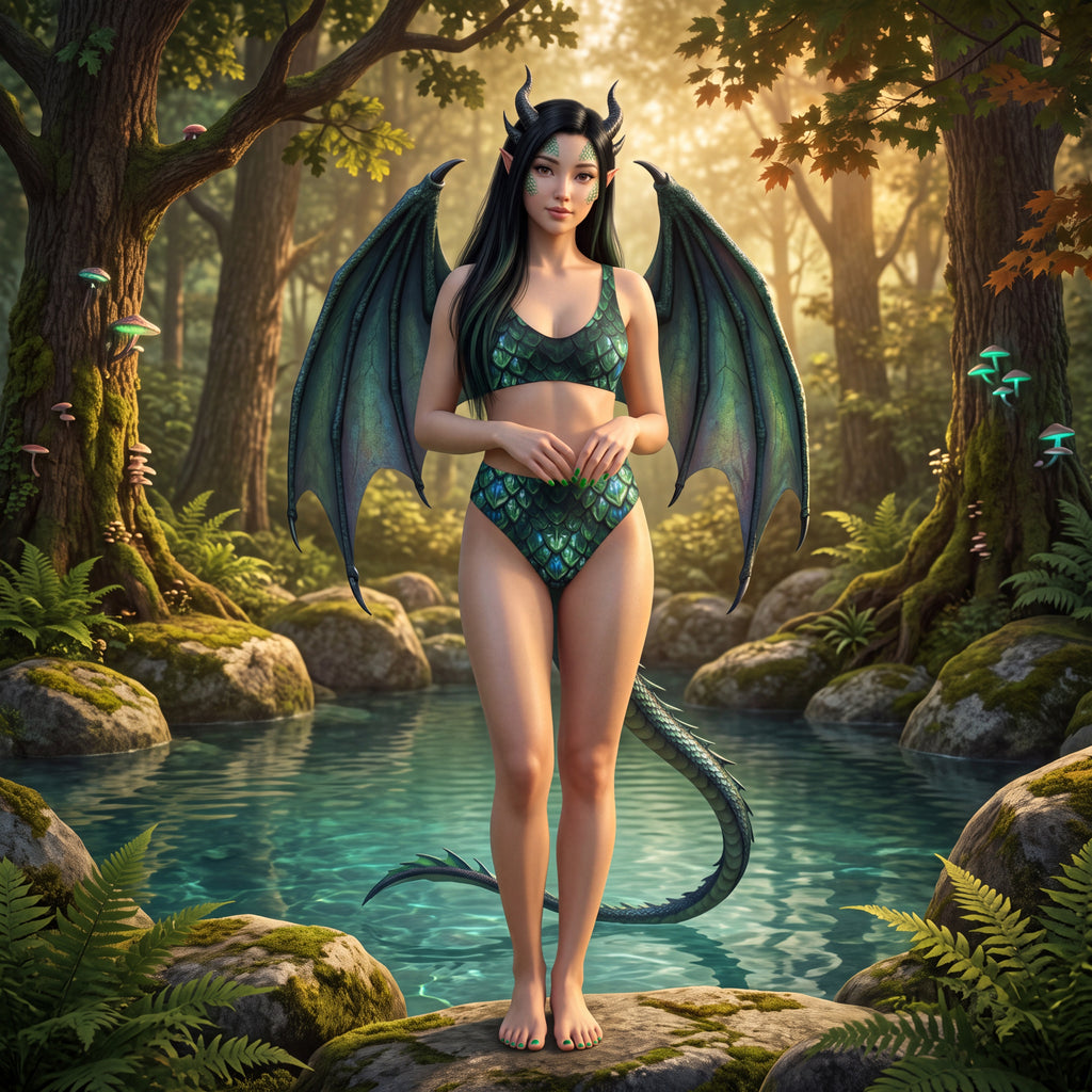 Emerald Dragon Scale High-Waisted Bikini – Green Fantasy Two-Piece Swimwear