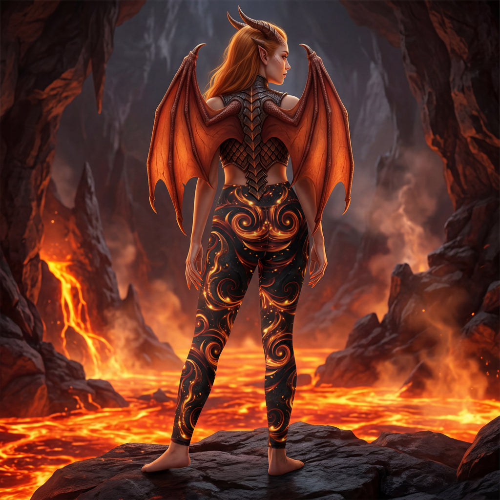 Dragonfire Yoga Leggings | Feuermagie | Hohe Fantasy-Activewear