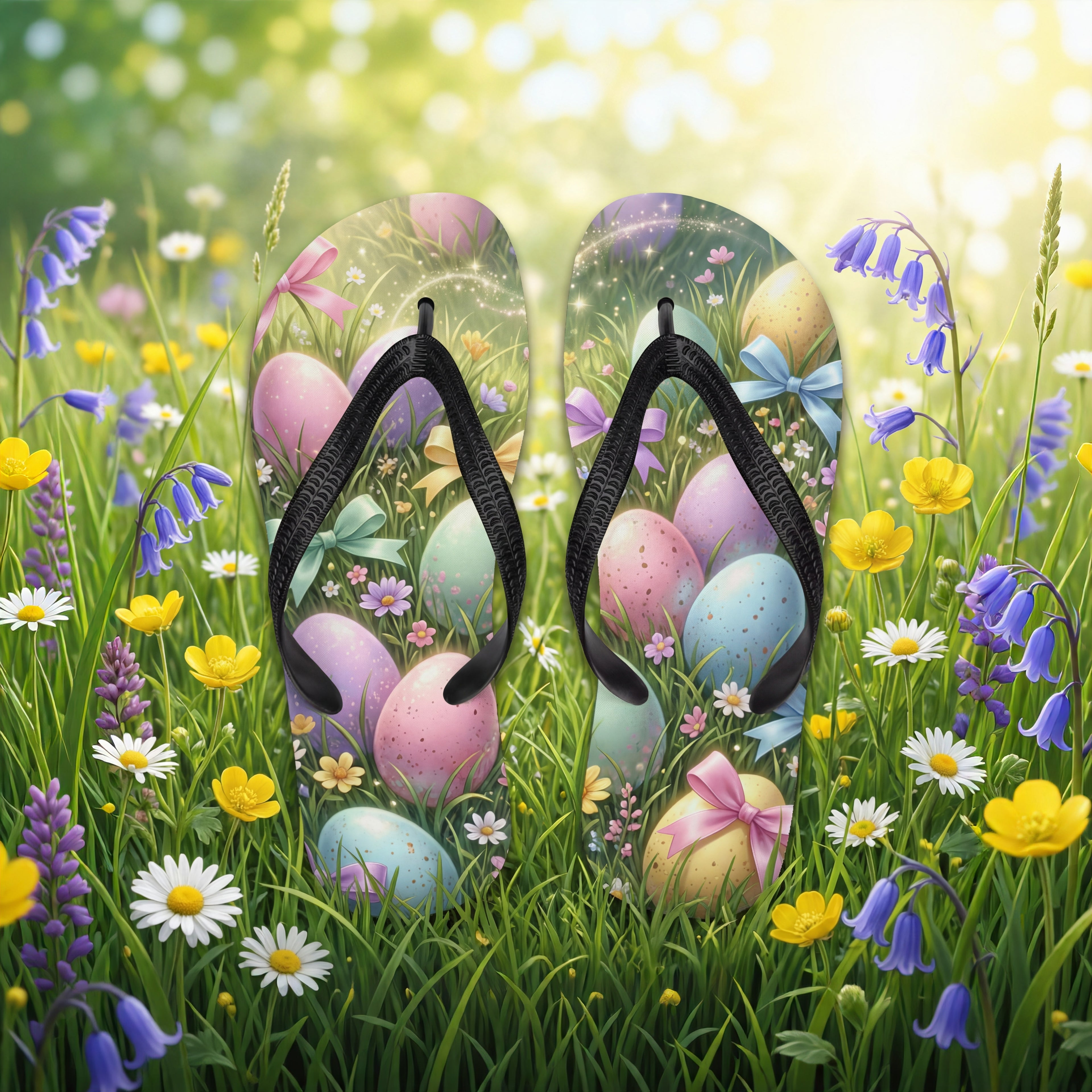 Oster-Flip-Flops | Pastellfarbene Frühlings-Blumensandalen