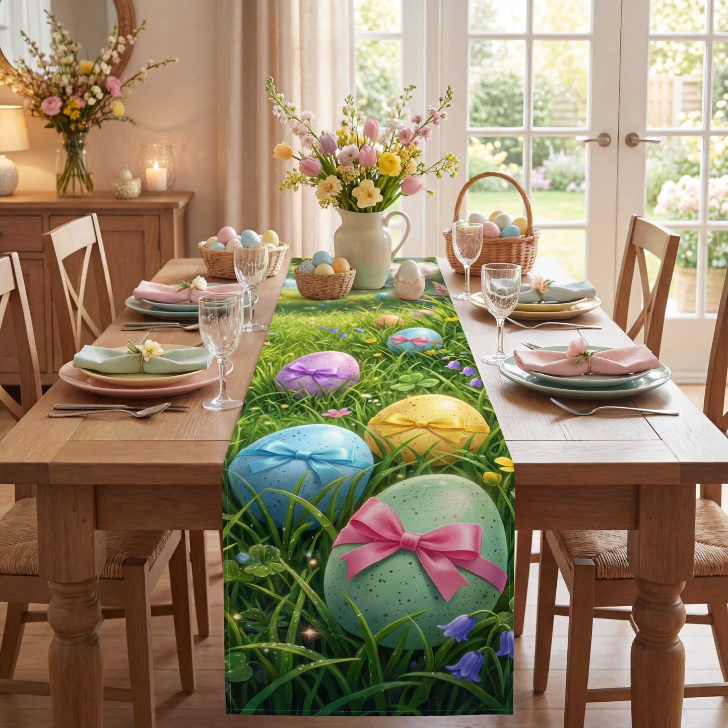 Easter Egg Meadow Table Runner | Pastel Spring Table Decor