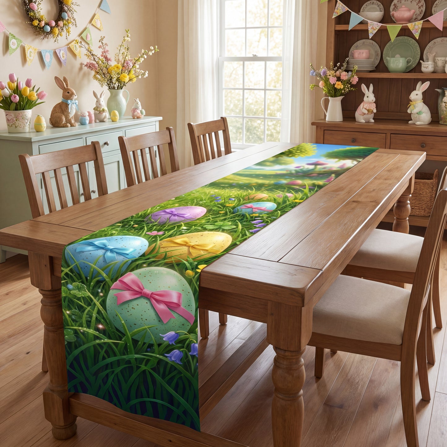 Easter Egg Meadow Table Runner | Pastel Spring Table Decor