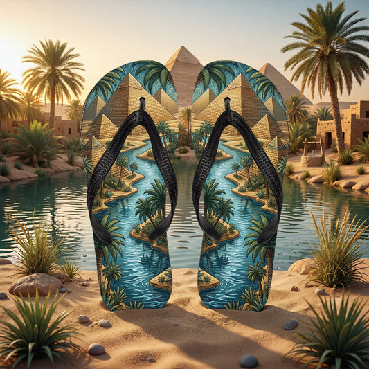 Ancient Egyptian Flip Flops | Pyramid & Nile River Sublimation Sandals