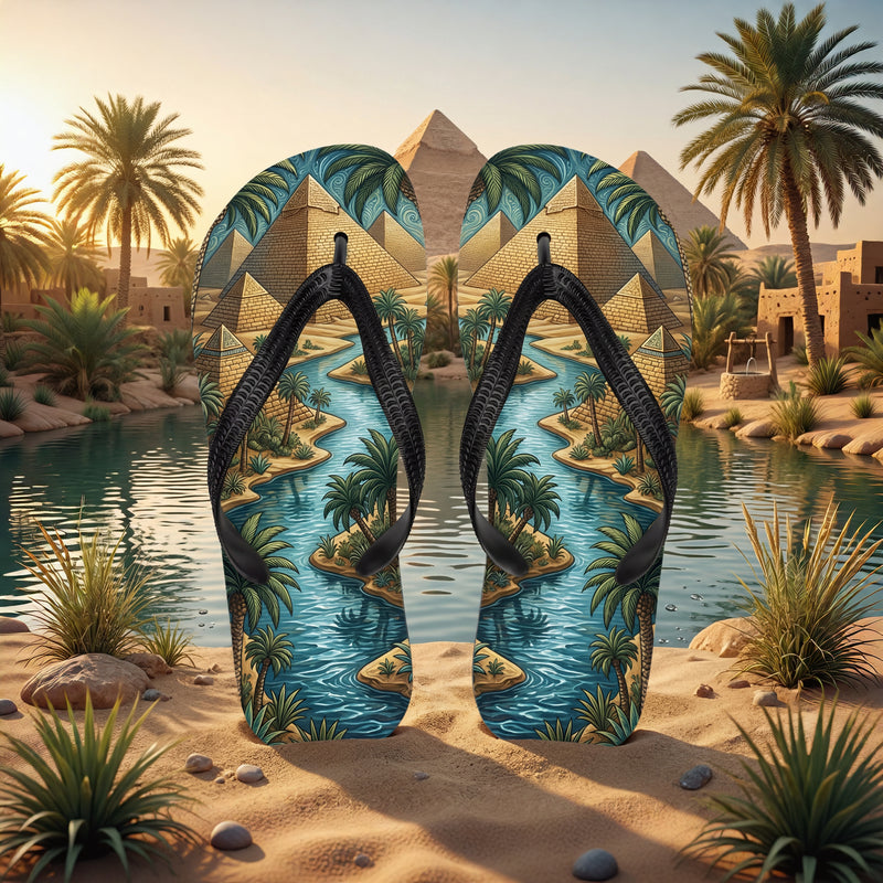 Ancient Egyptian Flip Flops | Pyramid & Nile River Sublimation Sandals