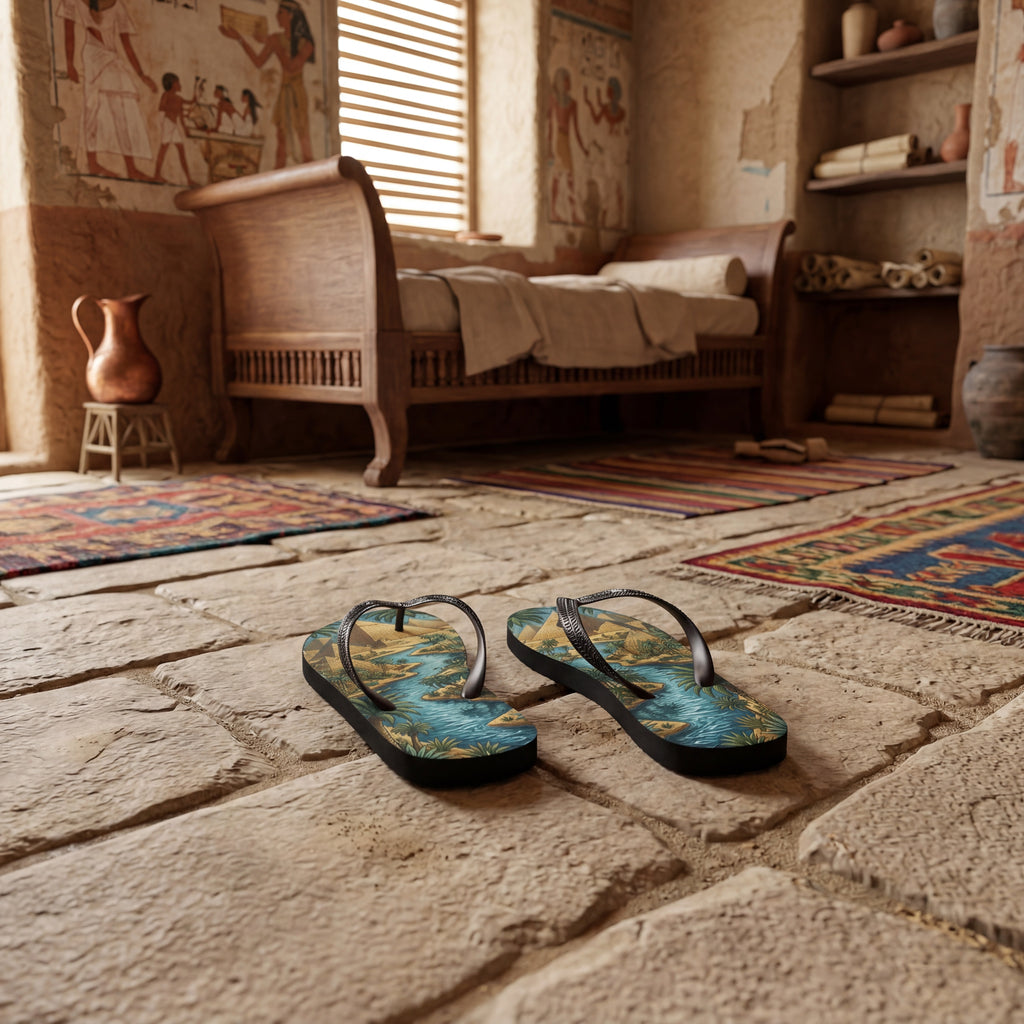Ancient Egyptian Flip Flops | Pyramid & Nile River Sublimation Sandals