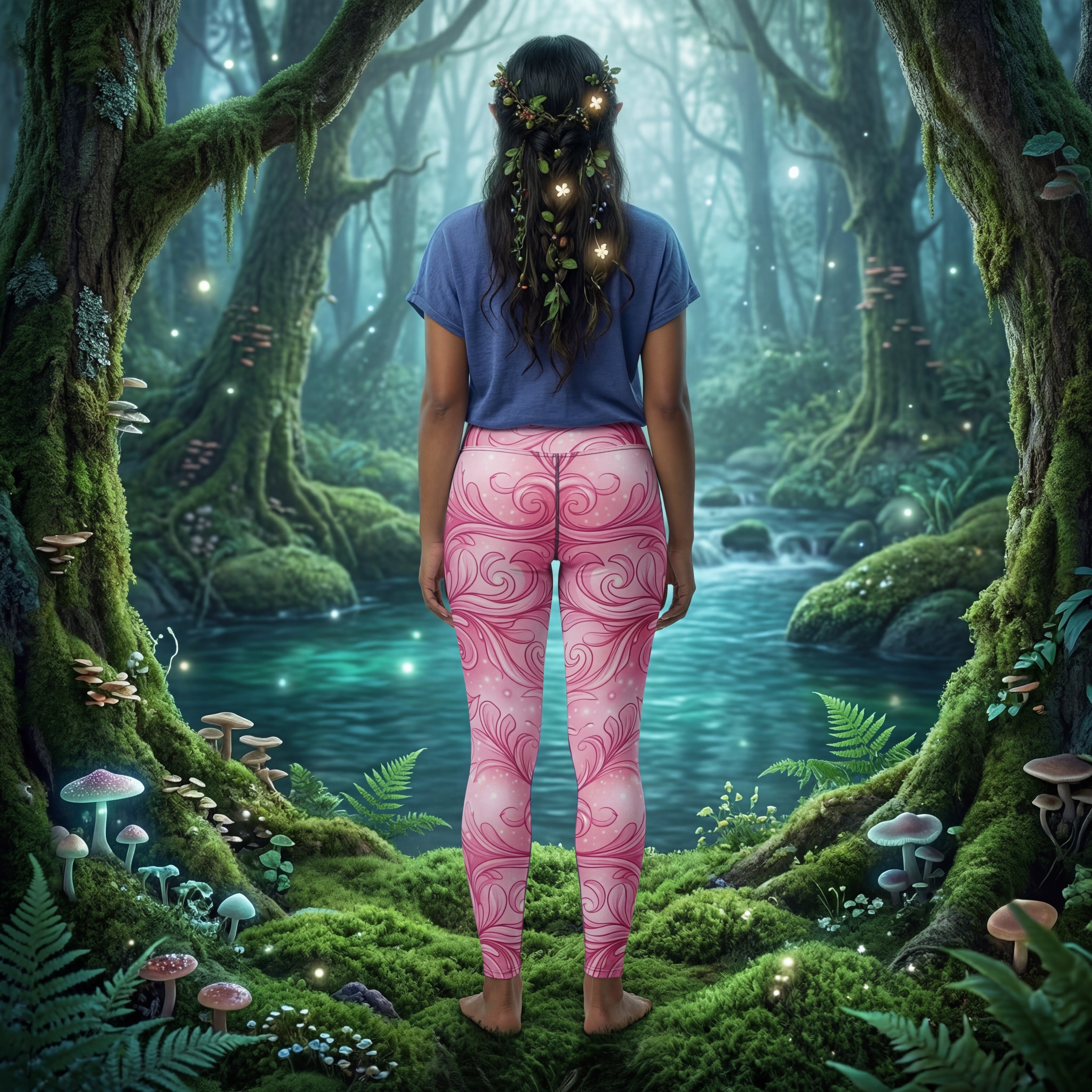 Pink Fairy Yoga Leggings | Floral Damask Yoga Pants | Fairycore Activewear