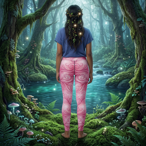 Pink Fairy Yoga Leggings | Floral Damask Yoga Pants | Fairycore Activewear