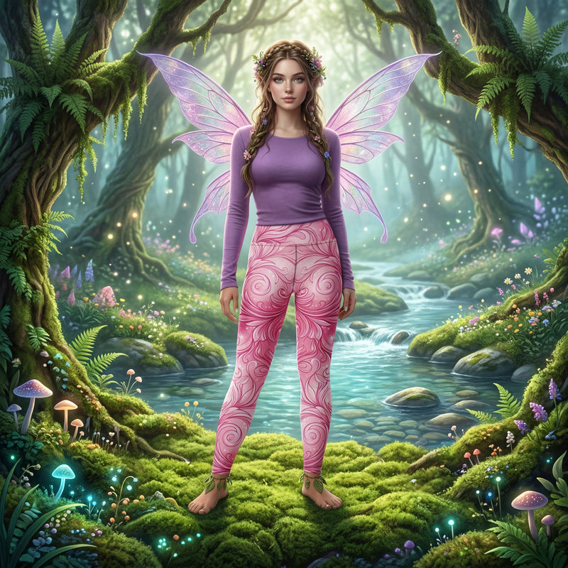 Pink Fairy Yoga Leggings | Floral Damask Yoga Pants | Fairycore Activewear