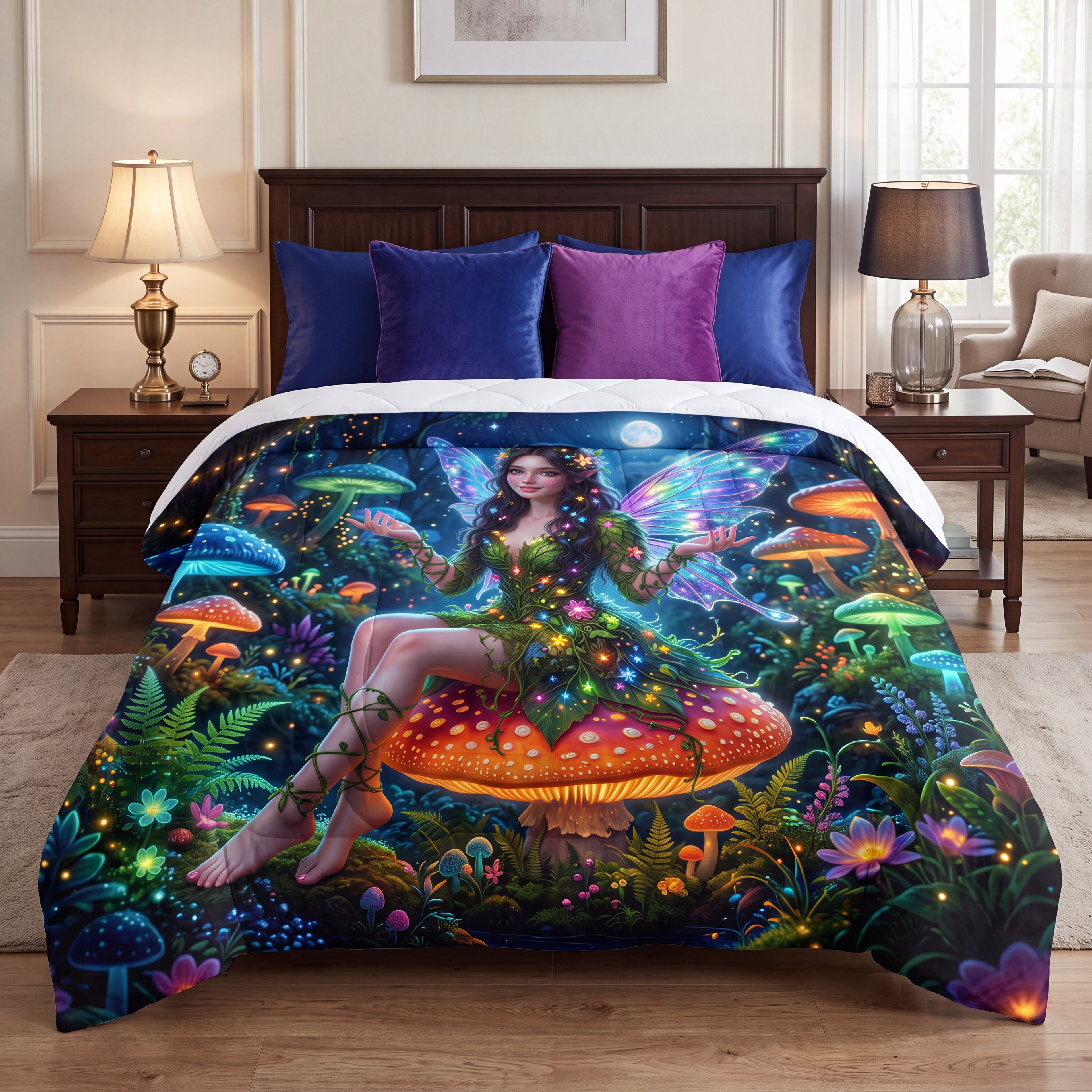 Enchanted Mushroom Fairy Comforter | Moonlit Fantasy Forest Bedding