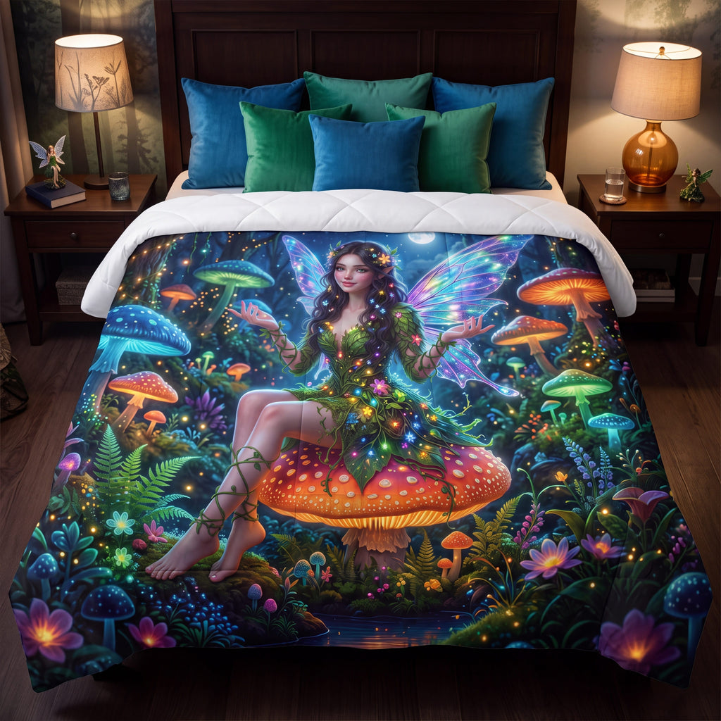 SUBLIMATION Enchanted Mushroom Fairy Comforter | Moonlit Fantasy Forest Bedding