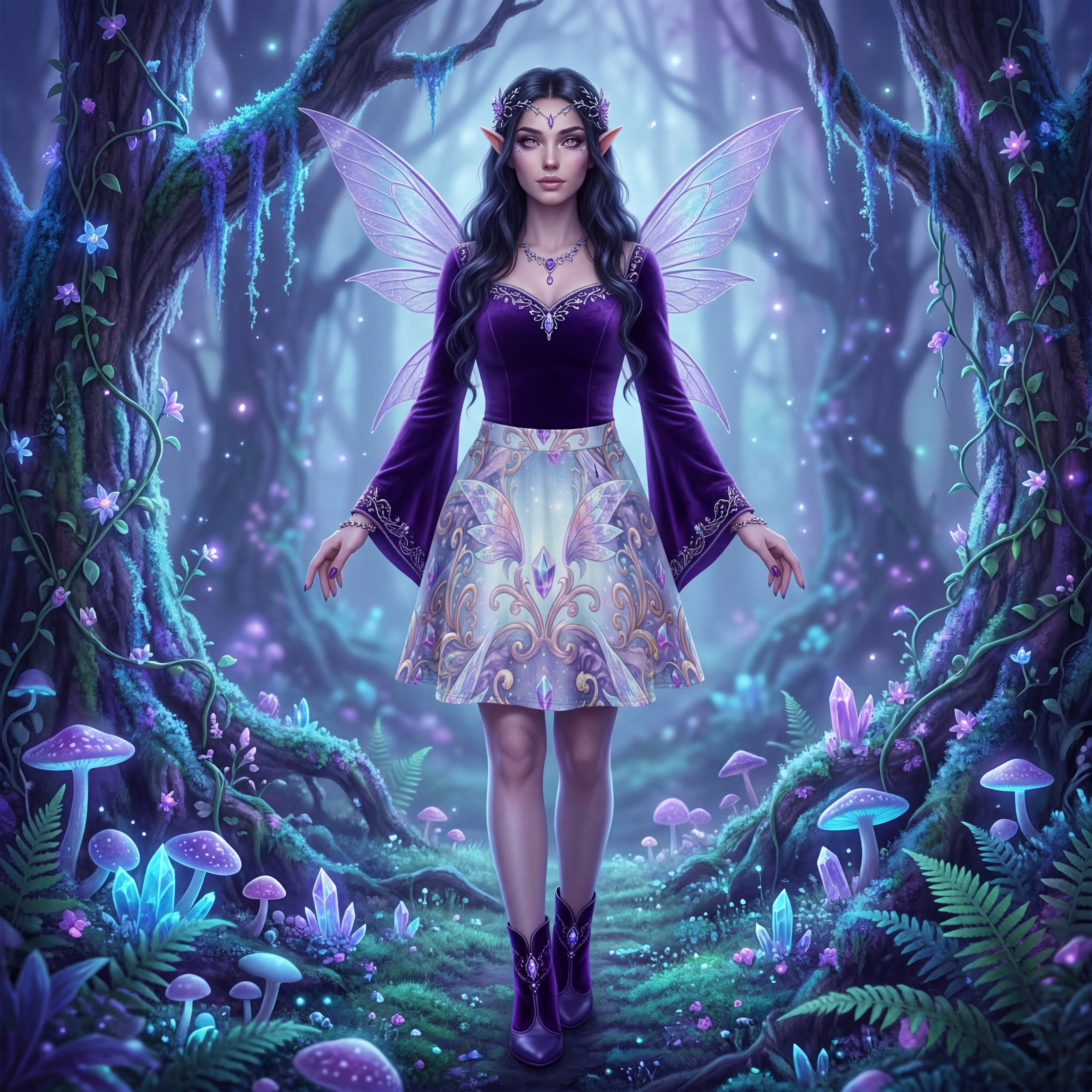 Pastel Fairy Skater Skirt – Crystal Fantasy AOP, Fairycore Celestial Outfit