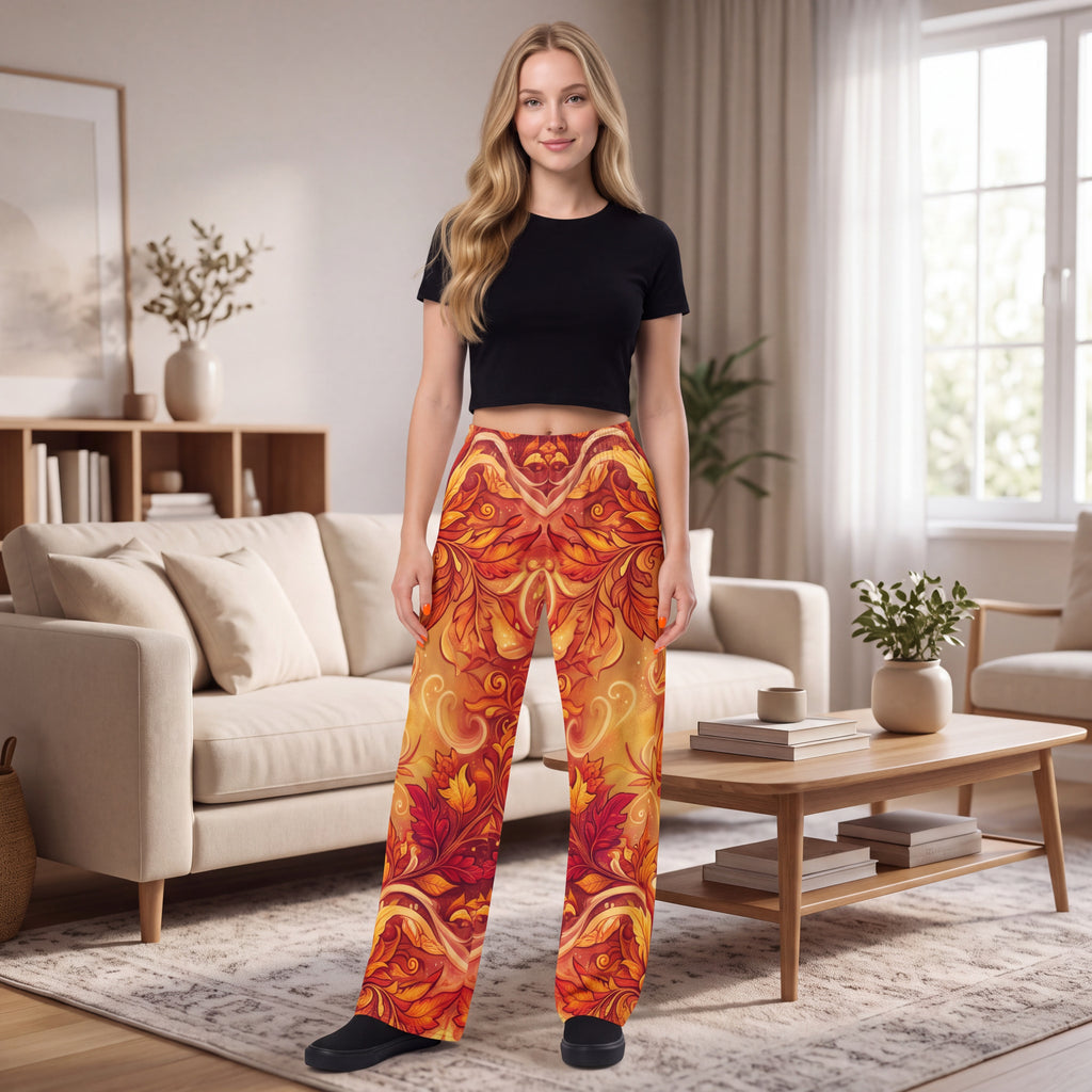 Autumn Leaves Palazzo Pants – Unisex Wide-Leg Pants