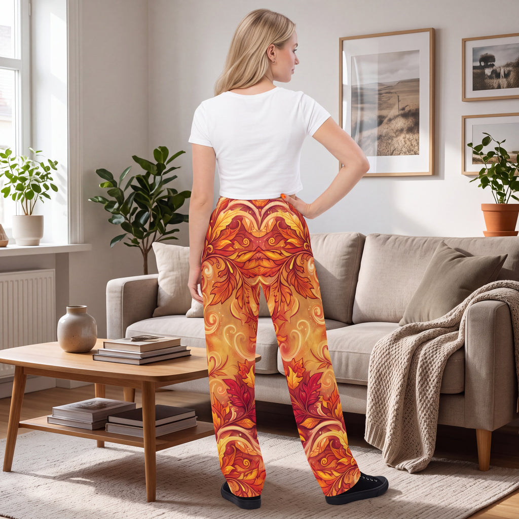 Autumn Leaves Palazzo Pants – Unisex Wide-Leg Pants