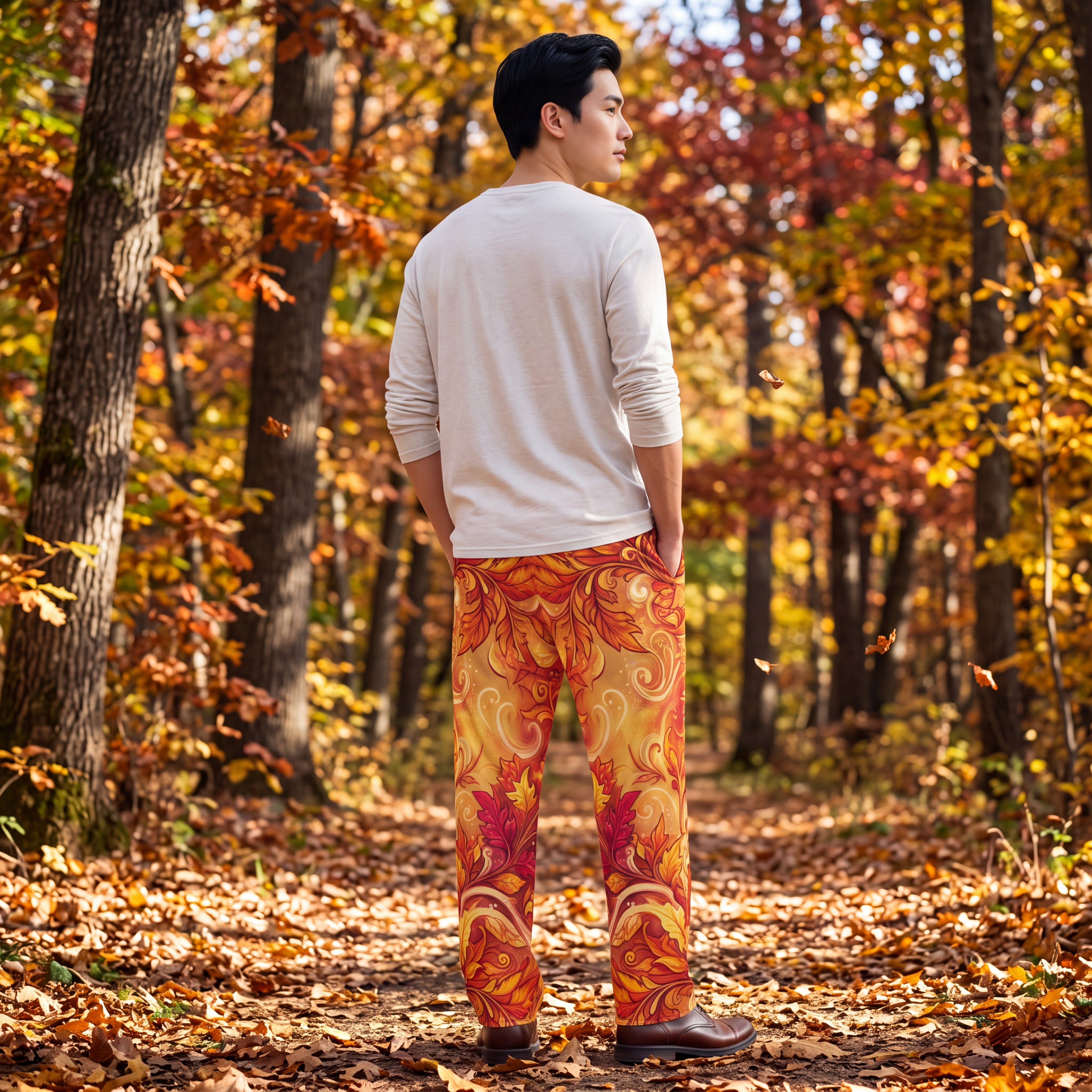 Autumn Leaves Palazzo Pants – Unisex Wide-Leg Pants