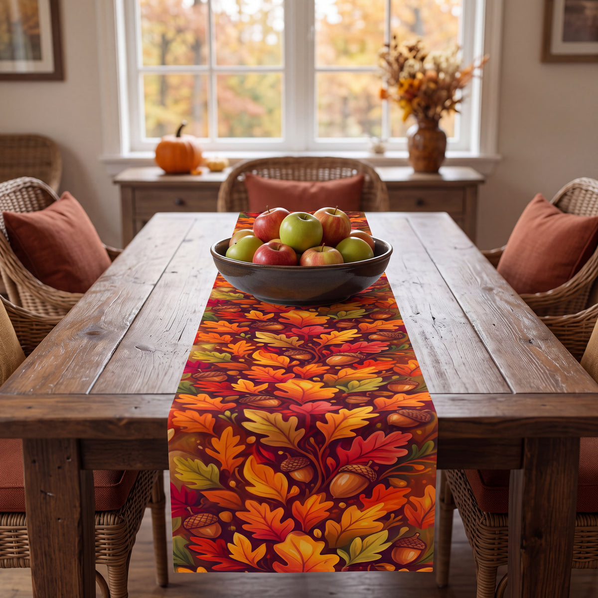 Fall Table Runner – Autumn Leaves & Acorns Table Decor