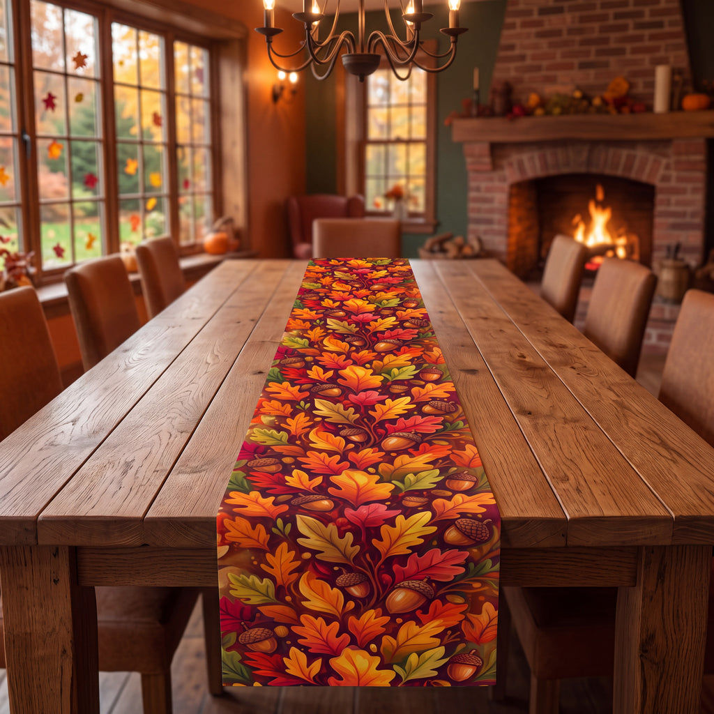 Fall Table Runner – Autumn Leaves & Acorns Table Decor