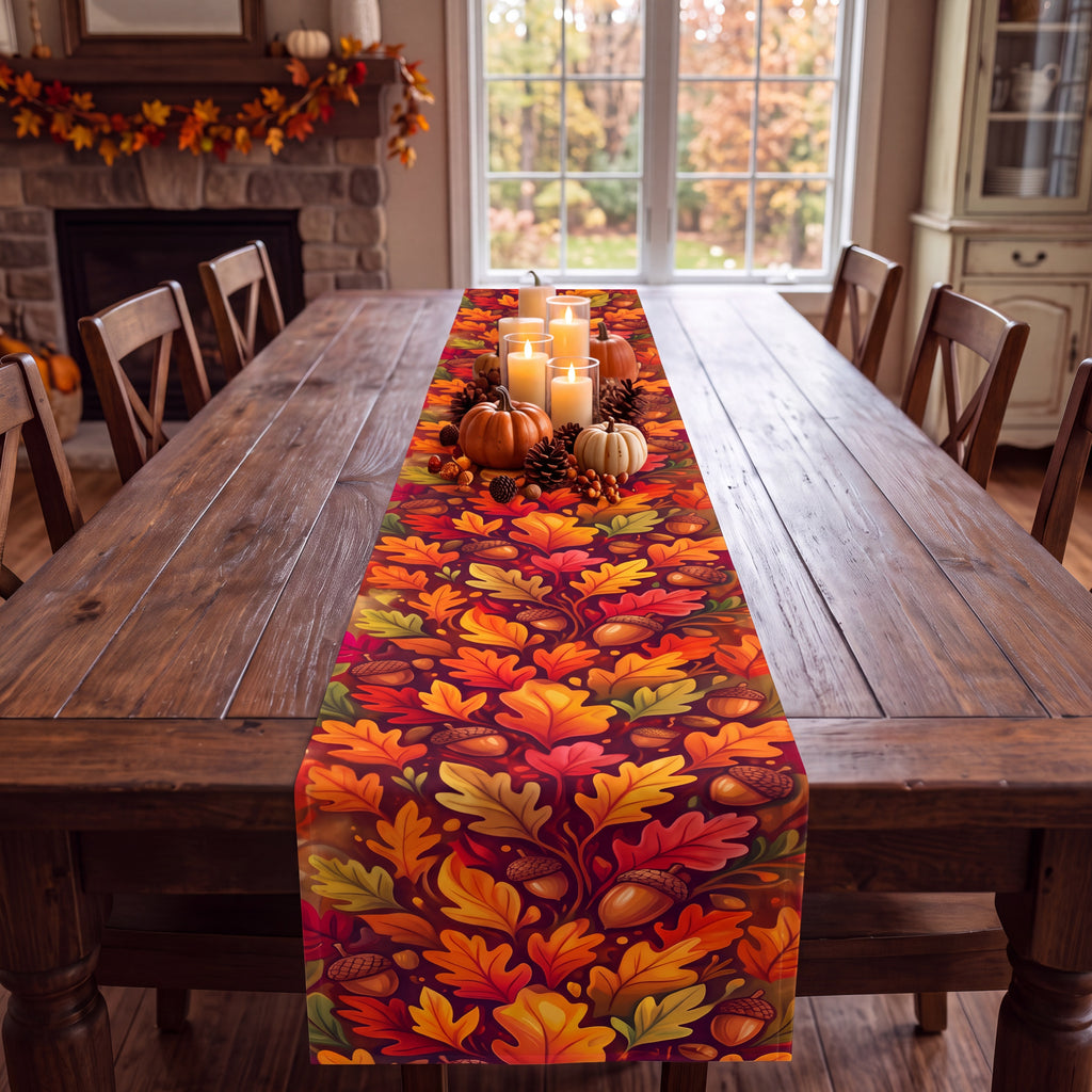 Fall Table Runner – Autumn Leaves & Acorns Table Decor