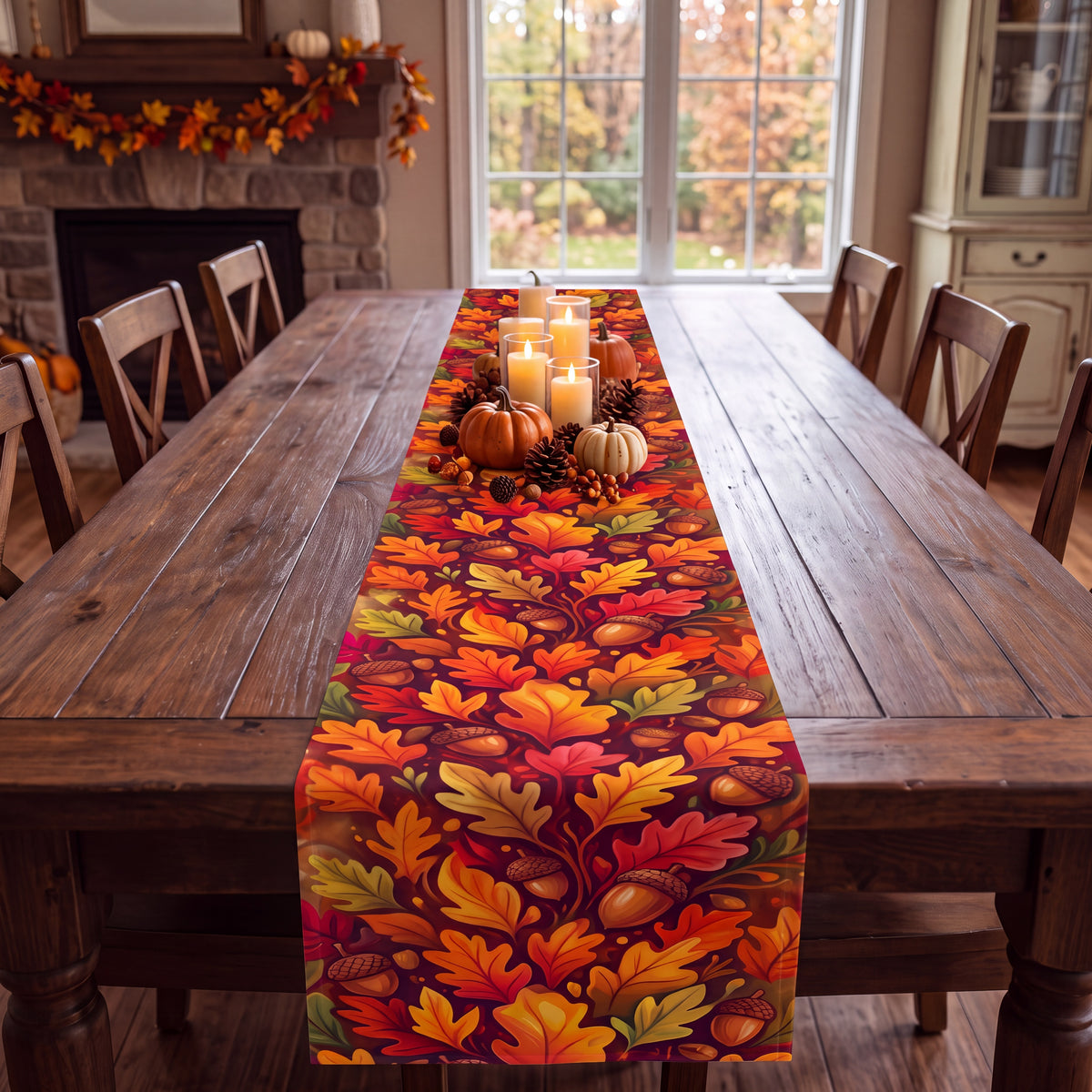 Fall Table Runner – Autumn Leaves & Acorns Table Decor