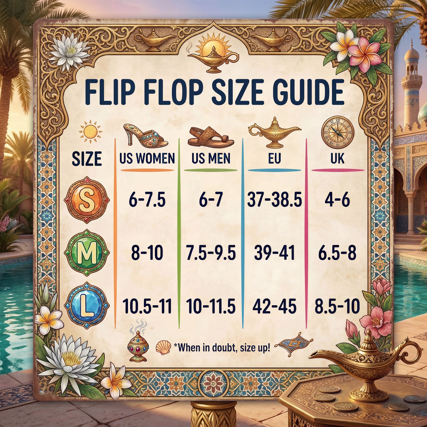 Magical Fantasy Flip Flops | Arabian Genie Girl & Enchanted Palace Sandals