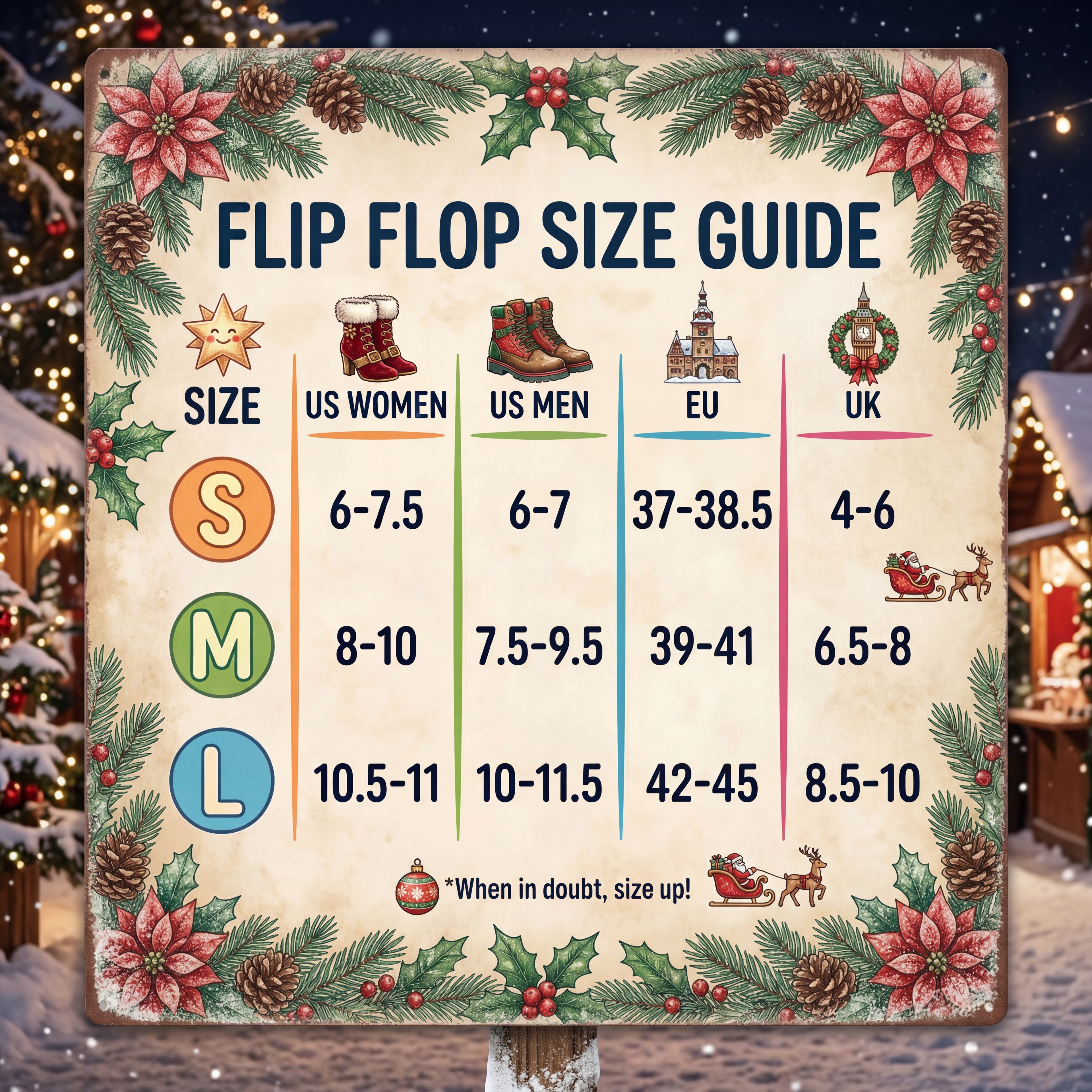 Christmas Village Flip Flops | Festive Holiday Footwear