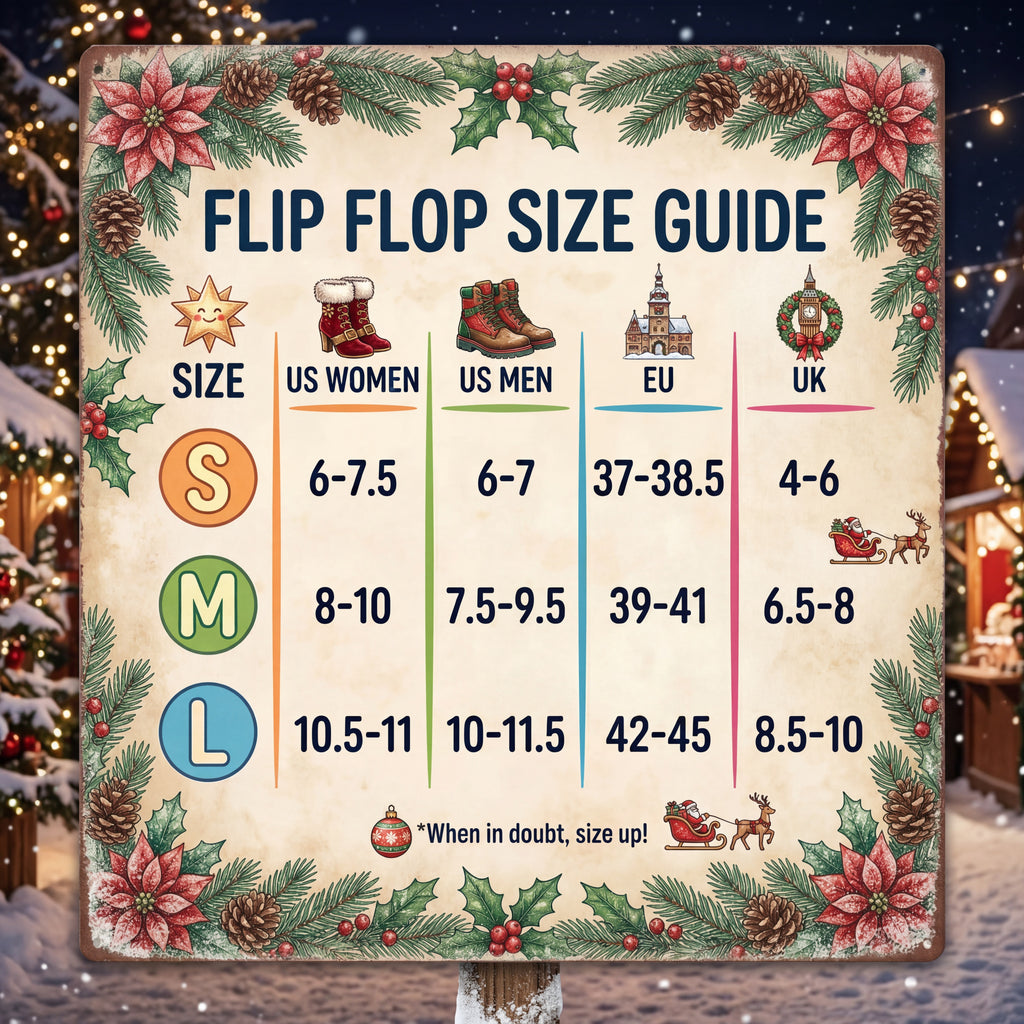 Christmas Tree Flip Flops | Red & Green Snowy Holiday Sandals