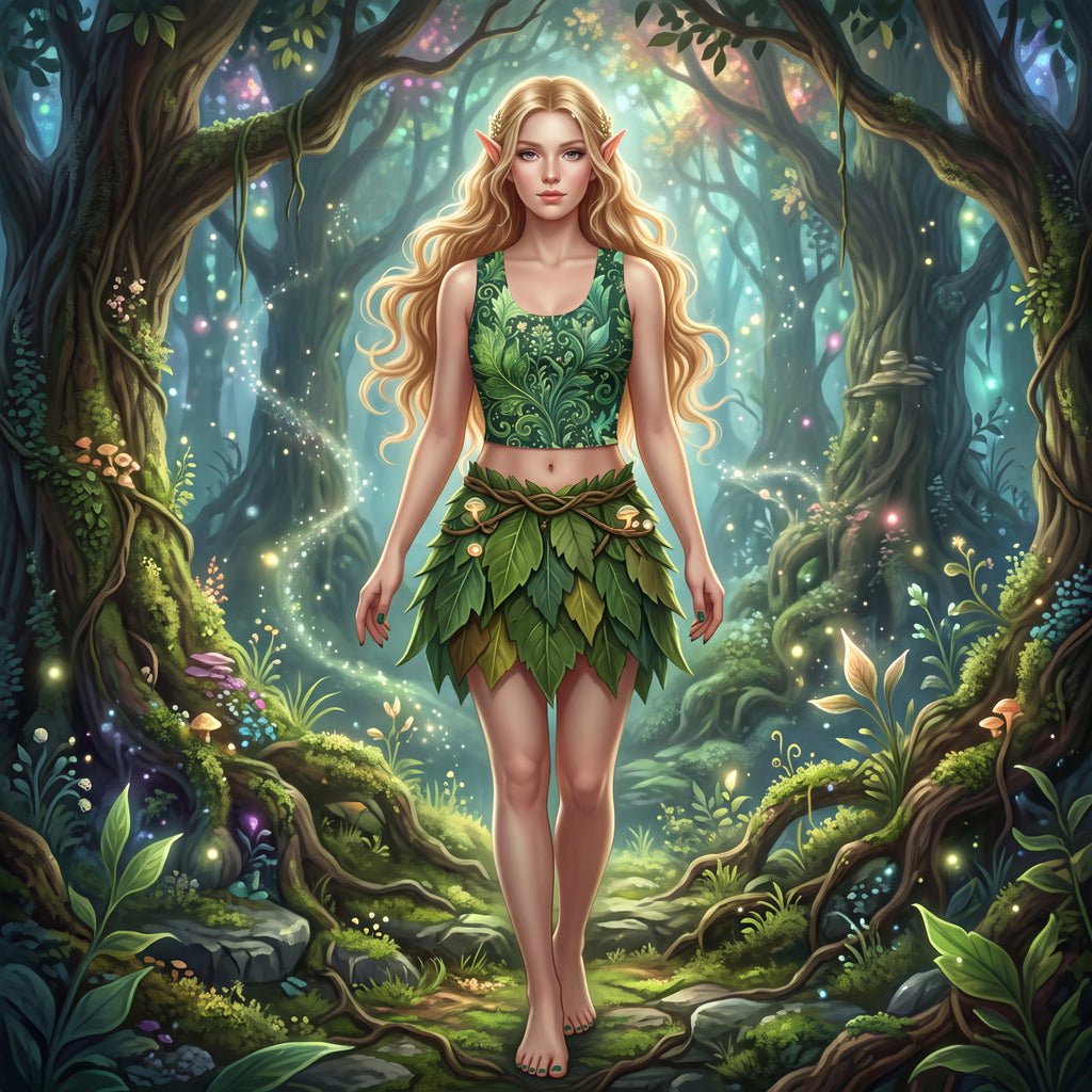 Forest Elf Crop Top | Magical Green Leaves