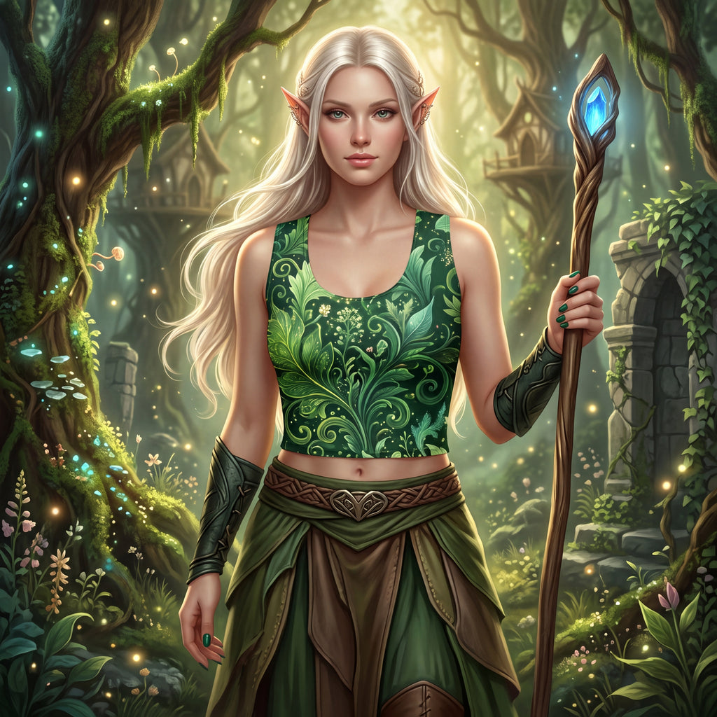 Forest Elf Crop Top | Magical Green Leaves