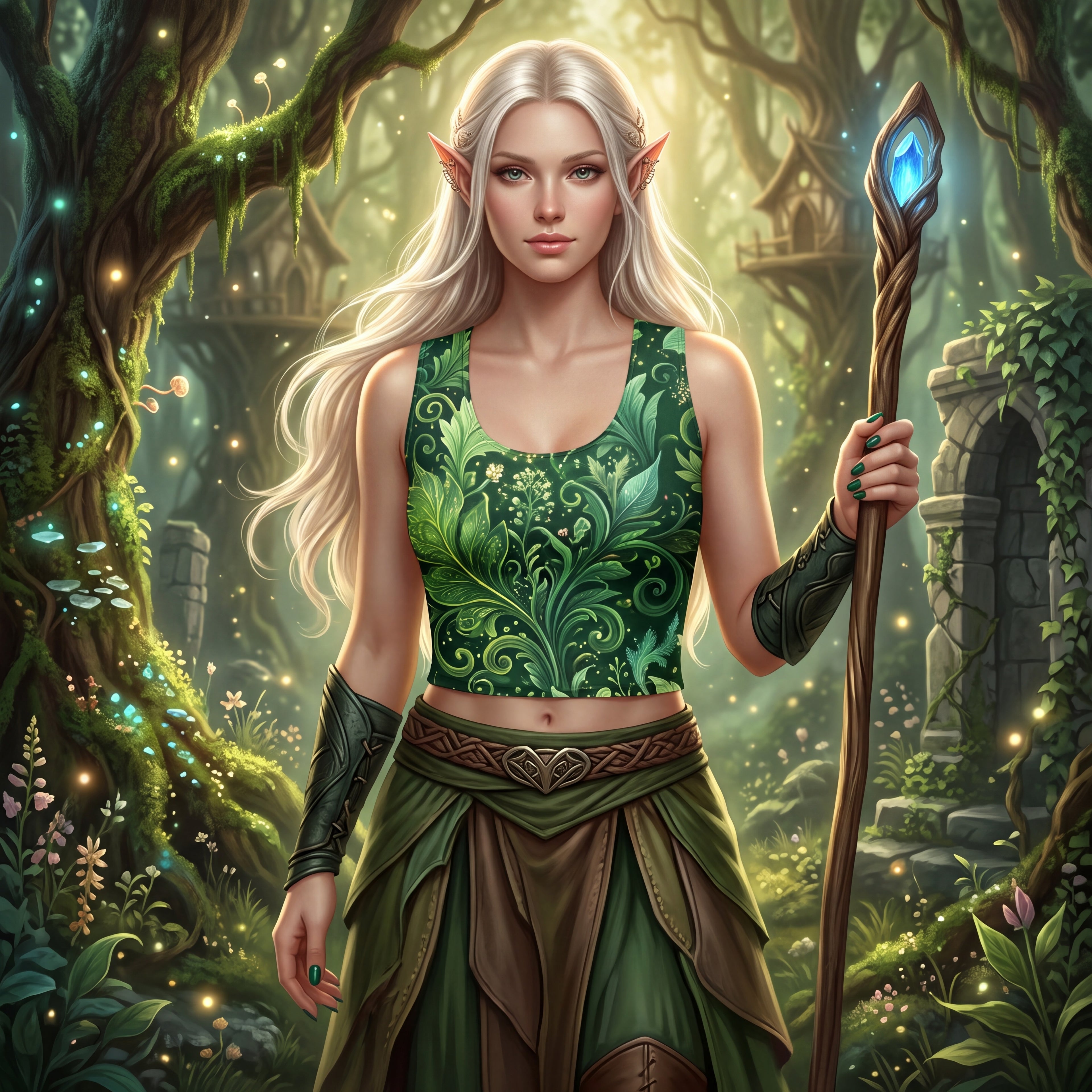 Forest Elf Crop Top | Magical Green Leaves