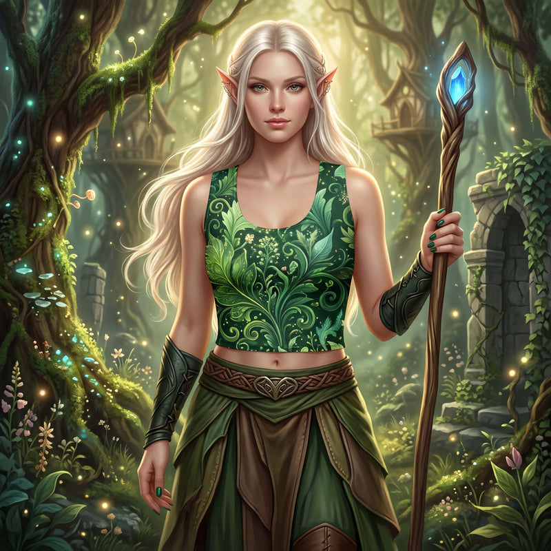 CUT-SEW Forest Elf Crop Top | Magical Green Leaves