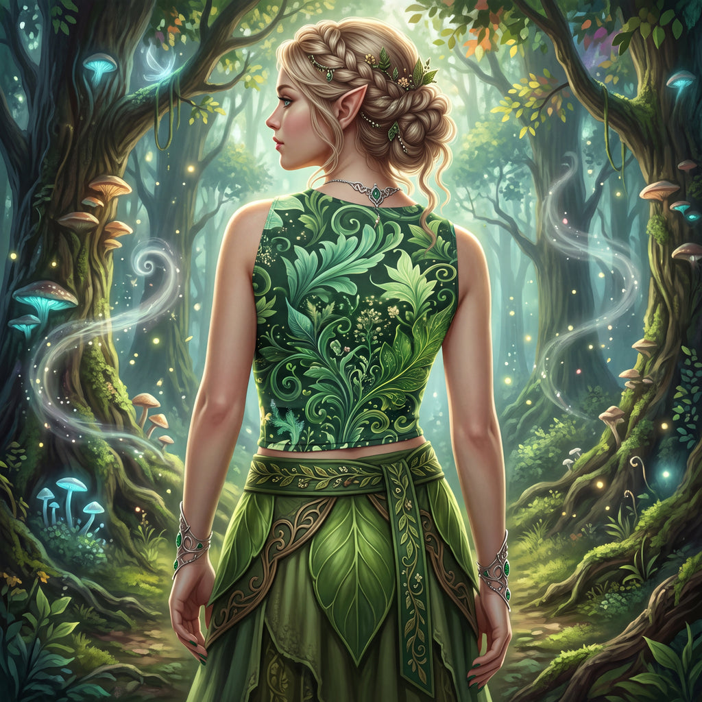 Forest Elf Crop Top | Magical Green Leaves