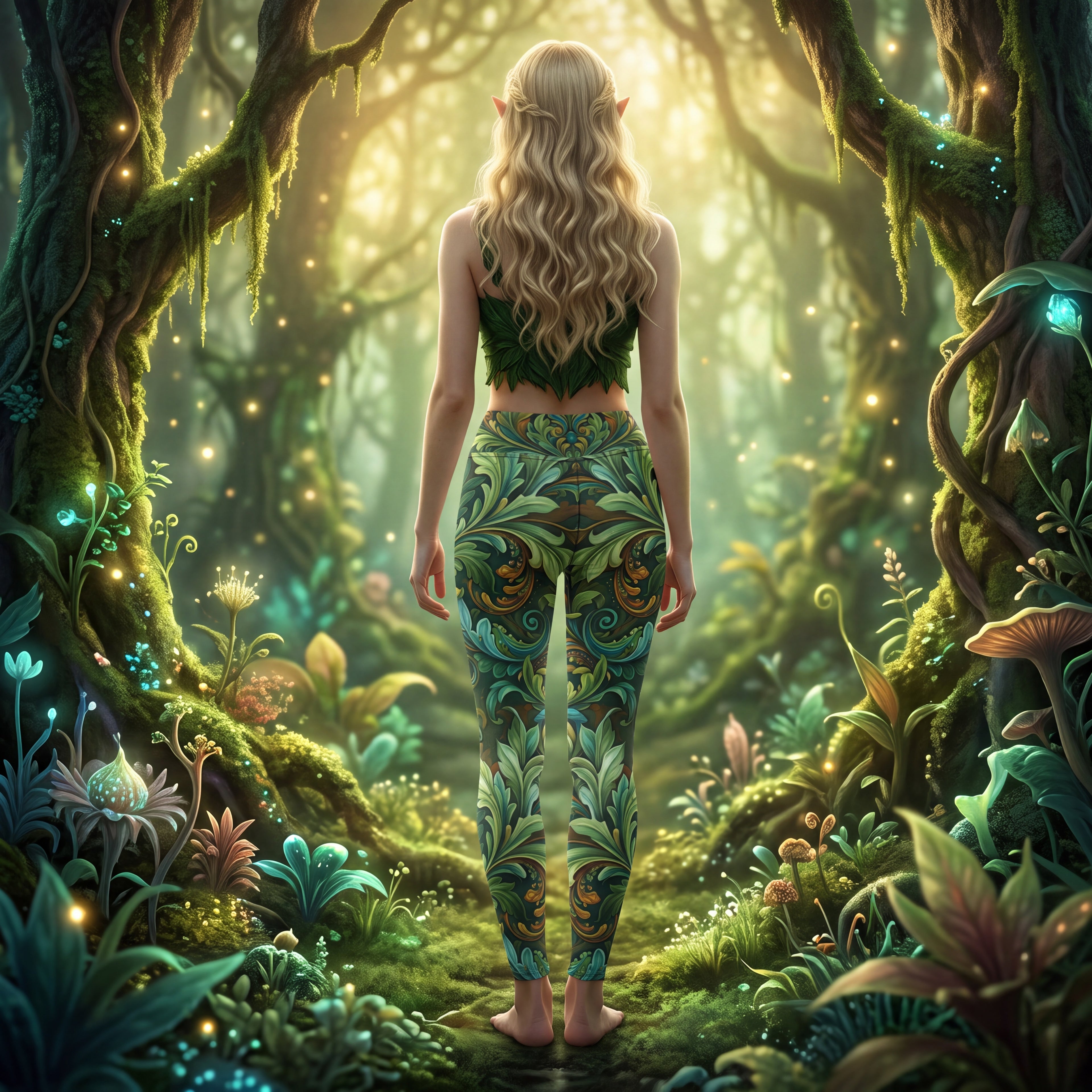 Forest Elf Yoga Leggings | Enchanted Botanical Woodland | High-Waisted Activewear