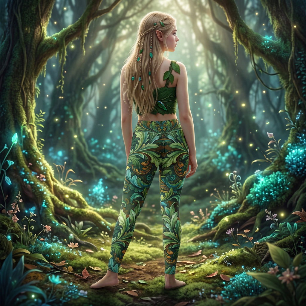 Forest Elf Yoga Leggings | Enchanted Botanical Woodland | High-Waisted Activewear
