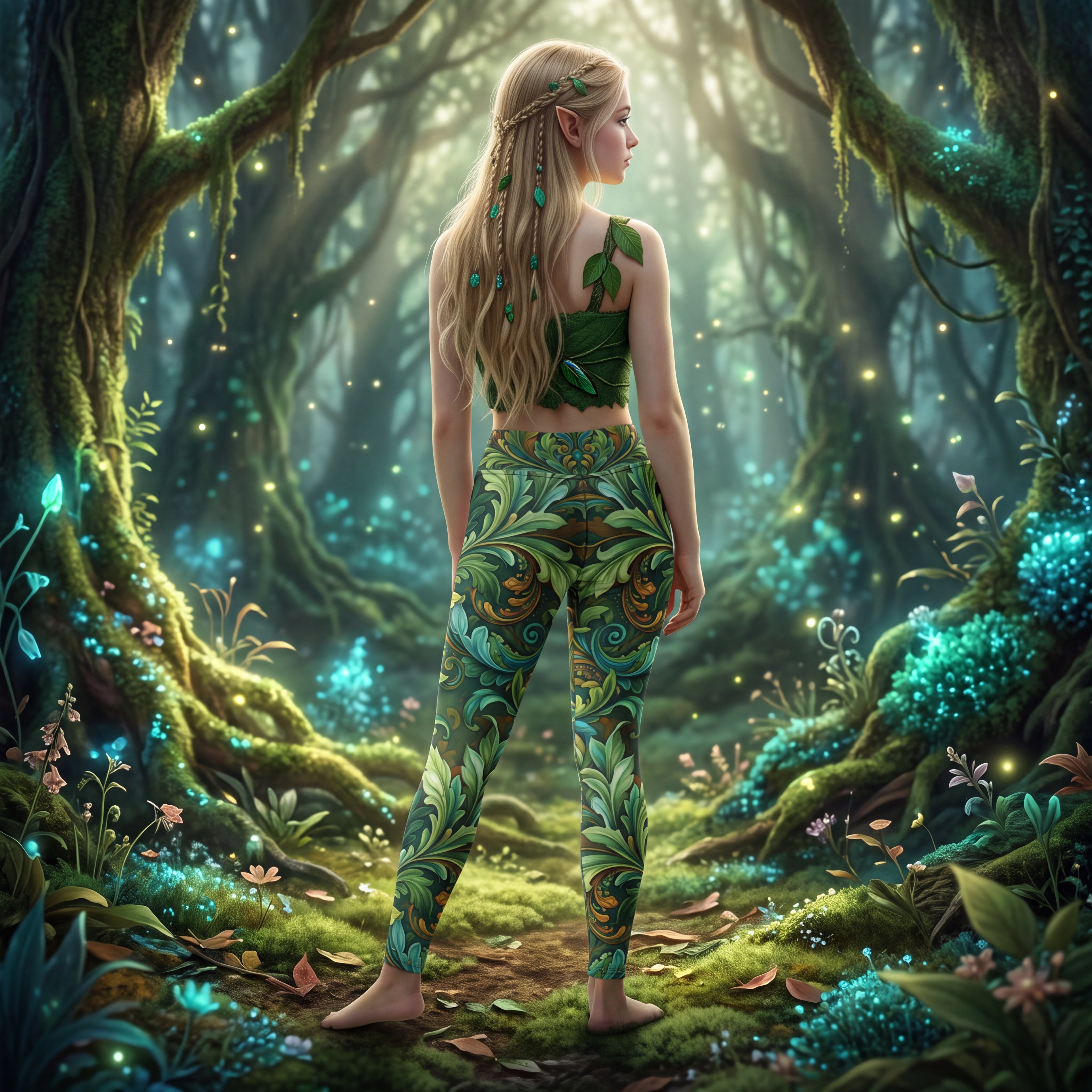 Forest Elf Yoga Leggings | Enchanted Botanical Woodland | High-Waisted Activewear