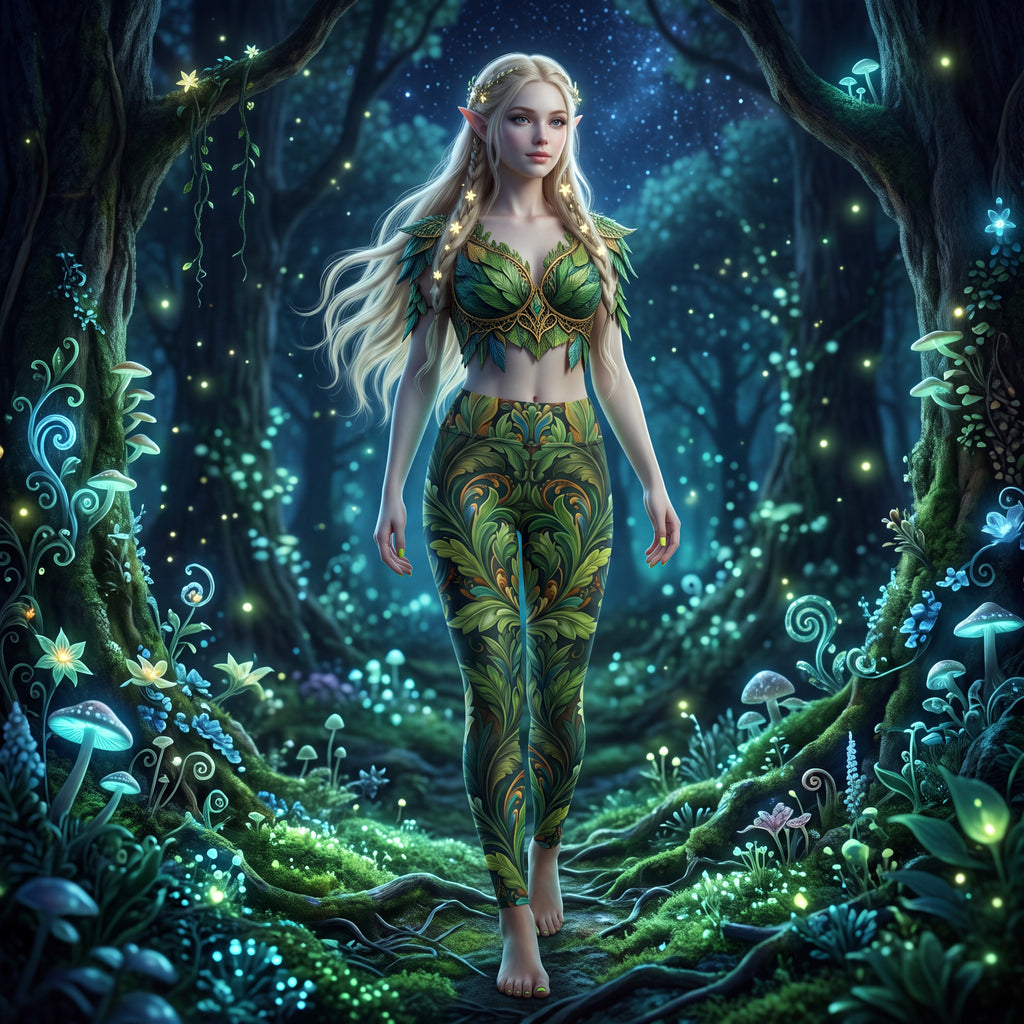 Forest Elf Yoga Leggings | Enchanted Botanical Woodland | High-Waisted Activewear