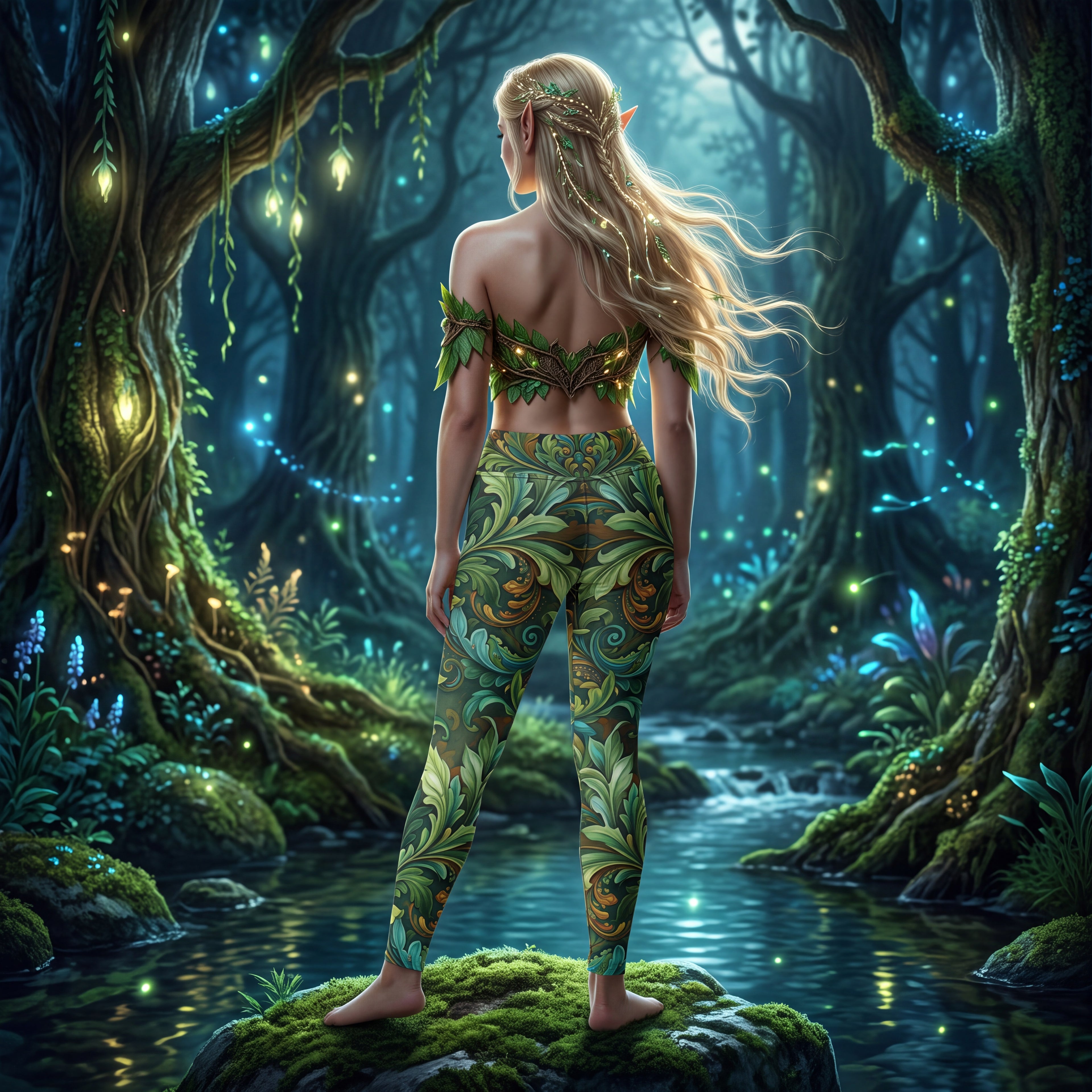 Forest Elf Yoga Leggings | Enchanted Botanical Woodland | High-Waisted Activewear