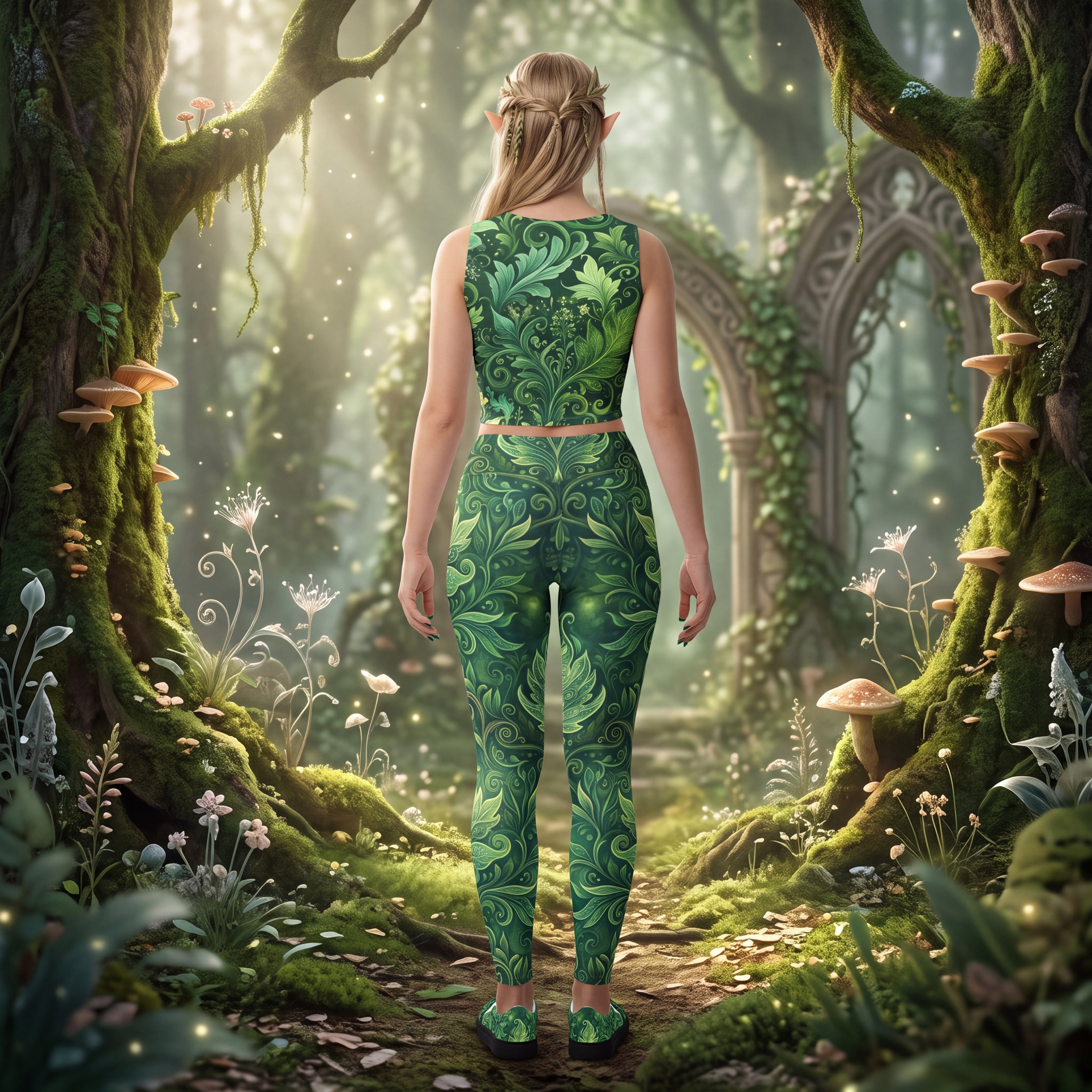 Forest Elf Crop Top | Magical Green Leaves