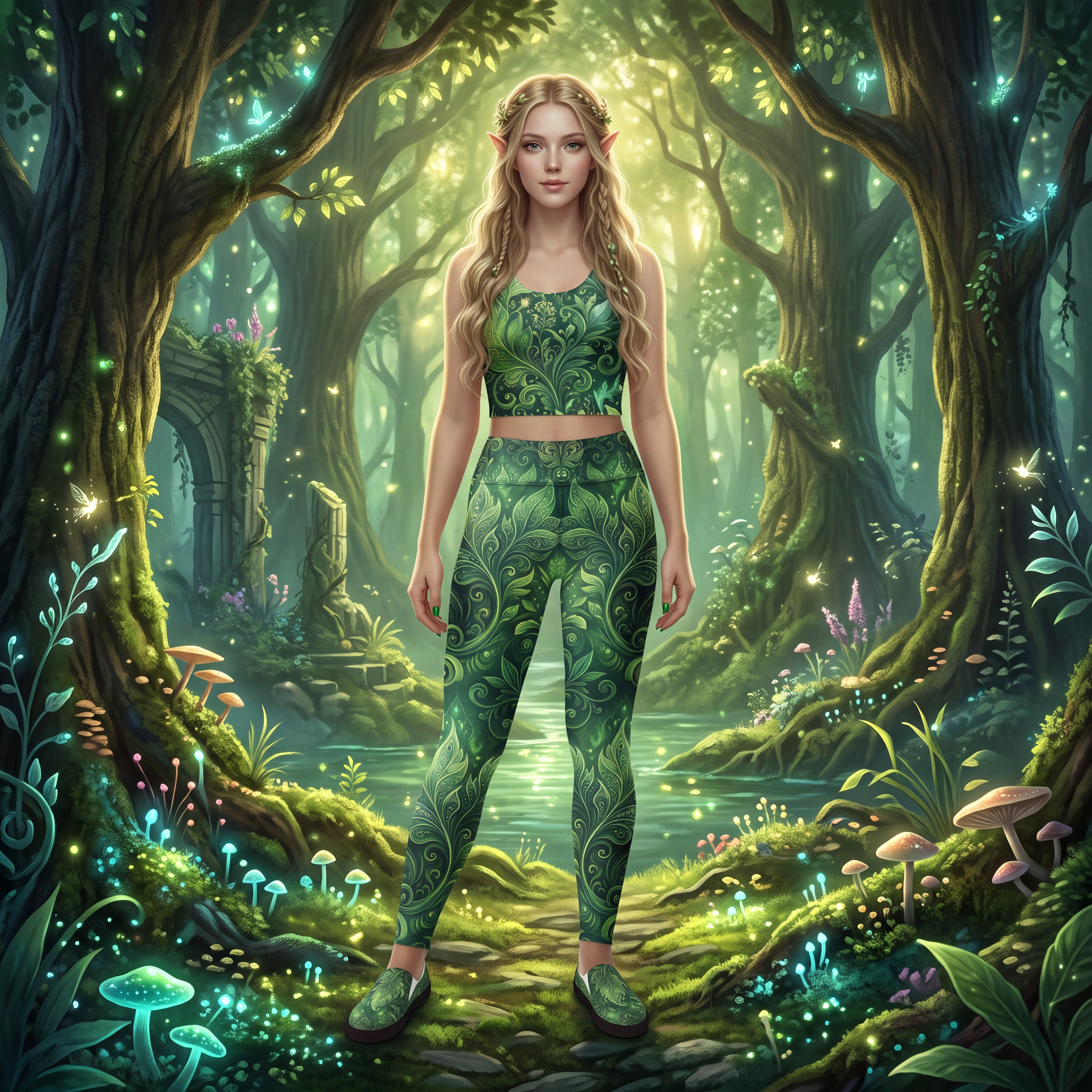 Forest Elf Crop Top | Magical Green Leaves