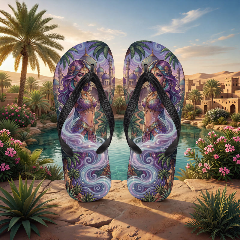 Magical Fantasy Flip Flops | Arabian Genie Girl & Enchanted Palace Sandals