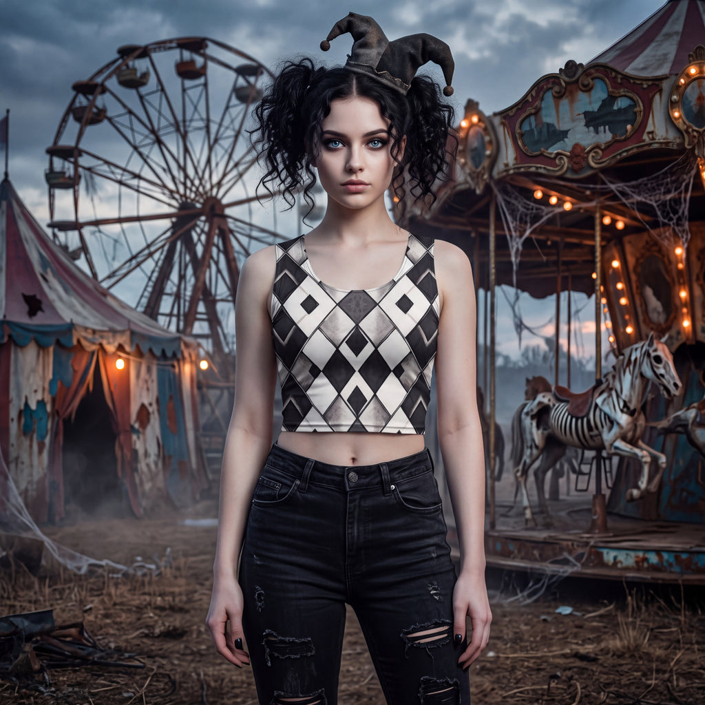 Dark Circus Crop Top | Black & White Harlequin Diamond Top