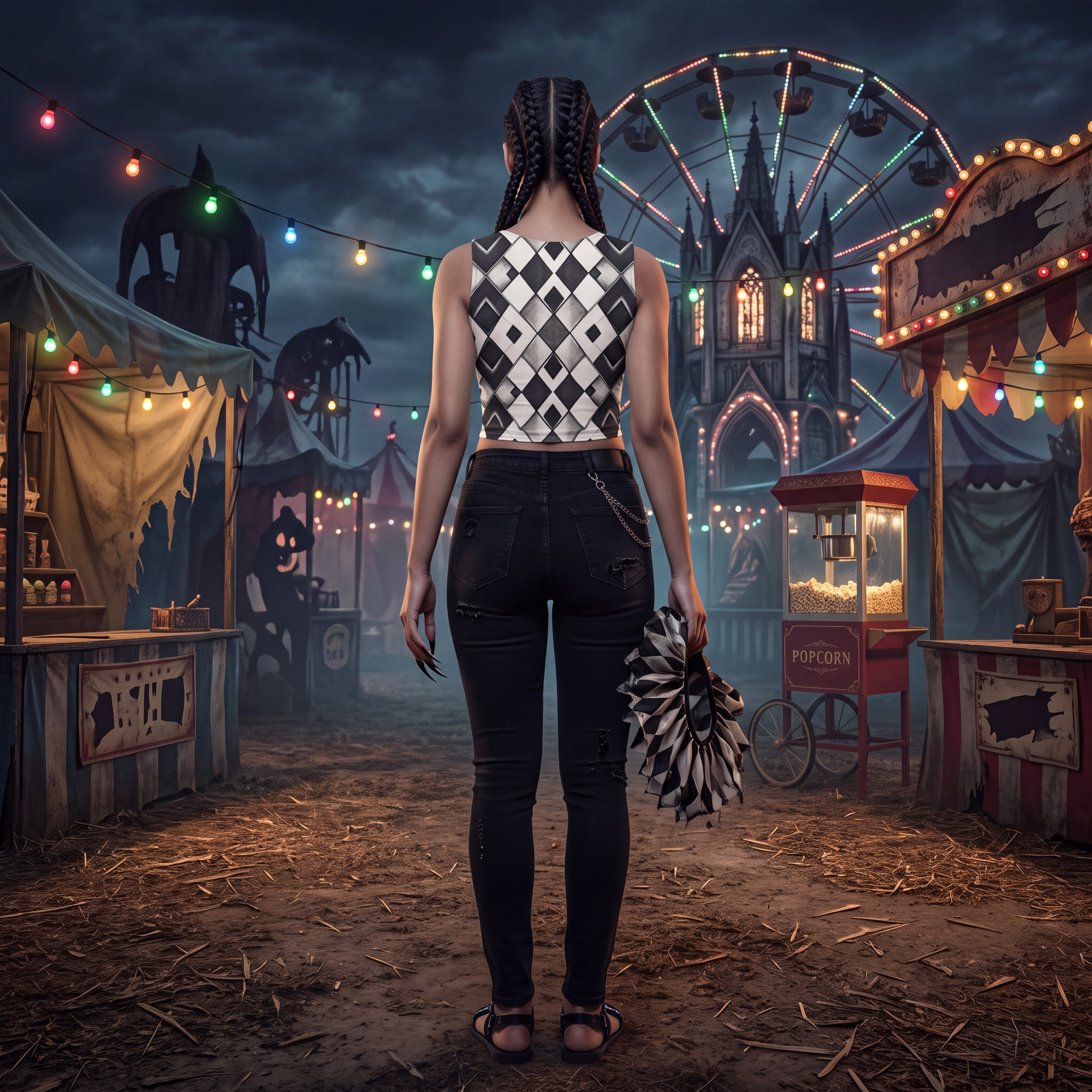 Dark Circus Crop Top | Black & White Harlequin Diamond Top