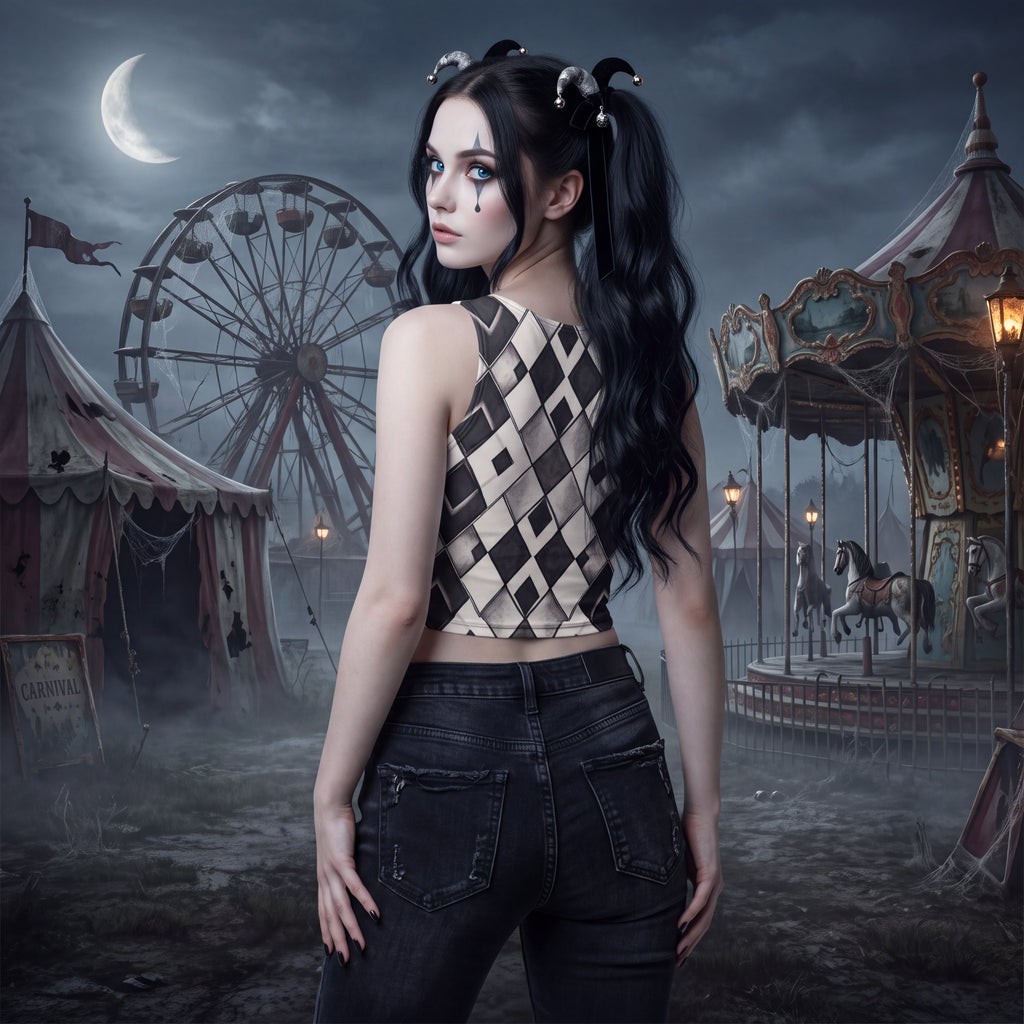 Dark Circus Crop Top | Black & White Harlequin Diamond Top