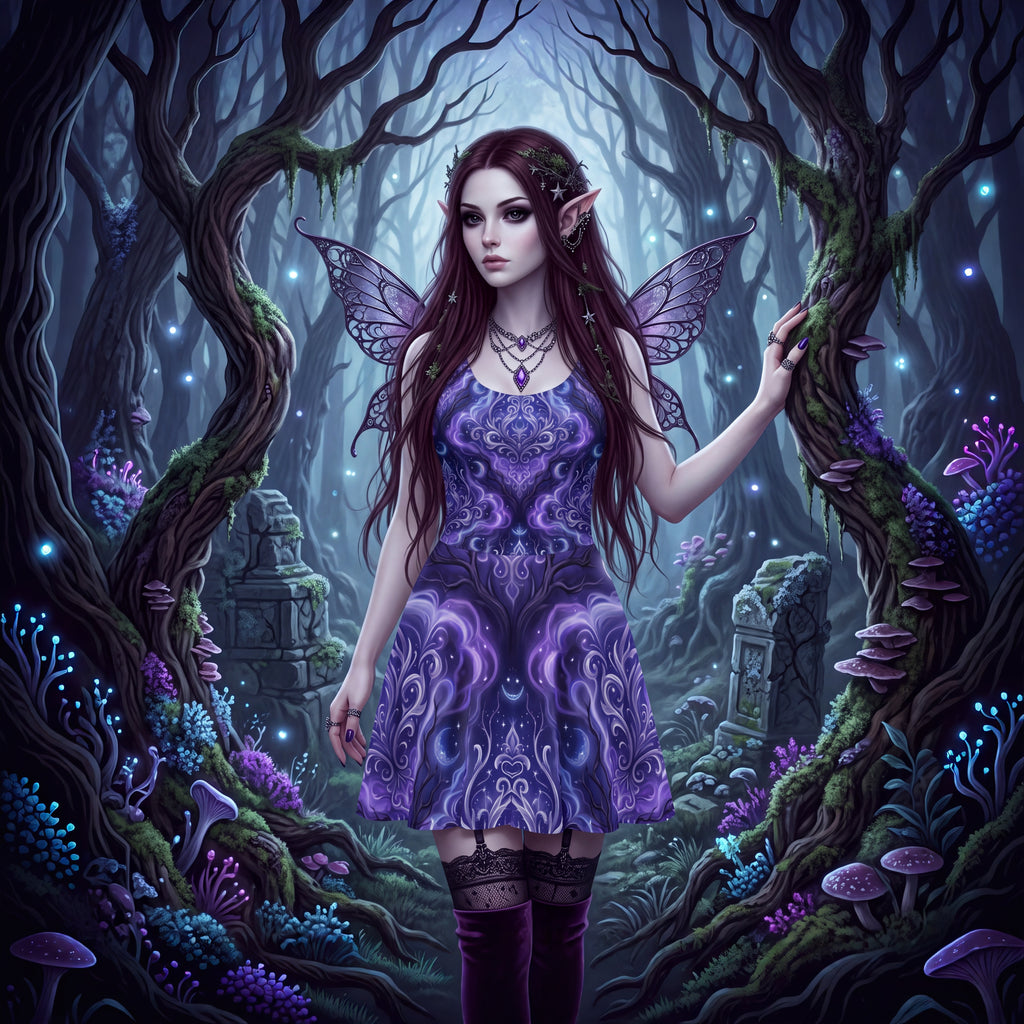 Gothic Moon Skater Dress | Purple Fantasy Aesthetic