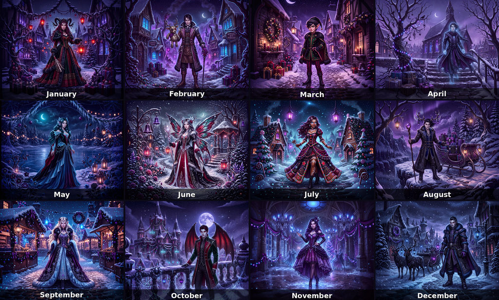 Midnight Gothmas 2027 Calendar – Gothic Christmas Fantasy Wall Calendar with Vampires, Dark Elves, Krampus & Winter Magic