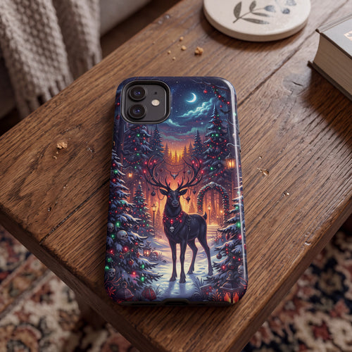 Gothmas Reindeer iPhone Case – Gothic Christmas Forest with Skulls & Holiday Lights