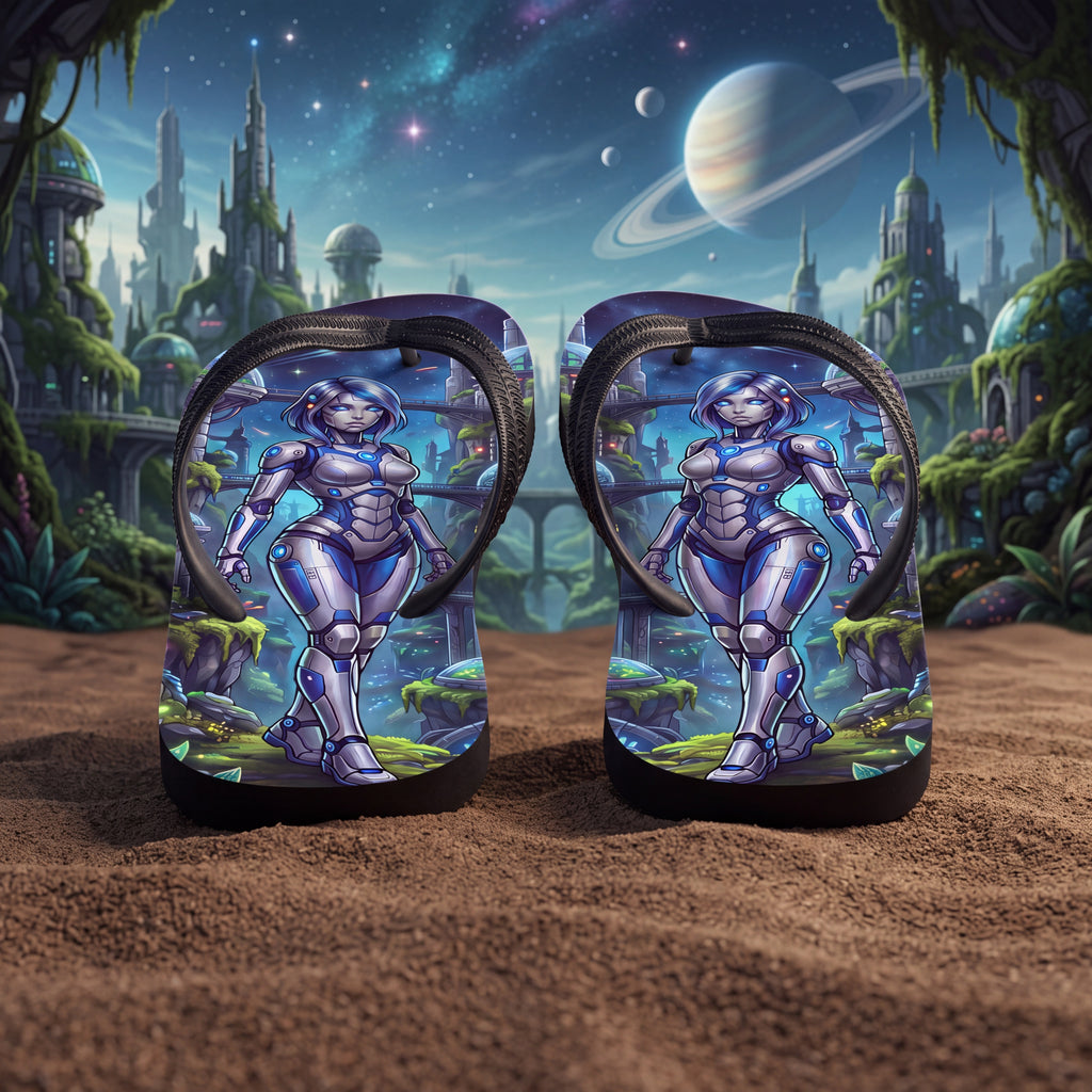 Robot Girl Flip Flops – Futuristic Sci-Fi Gynoid Sandals